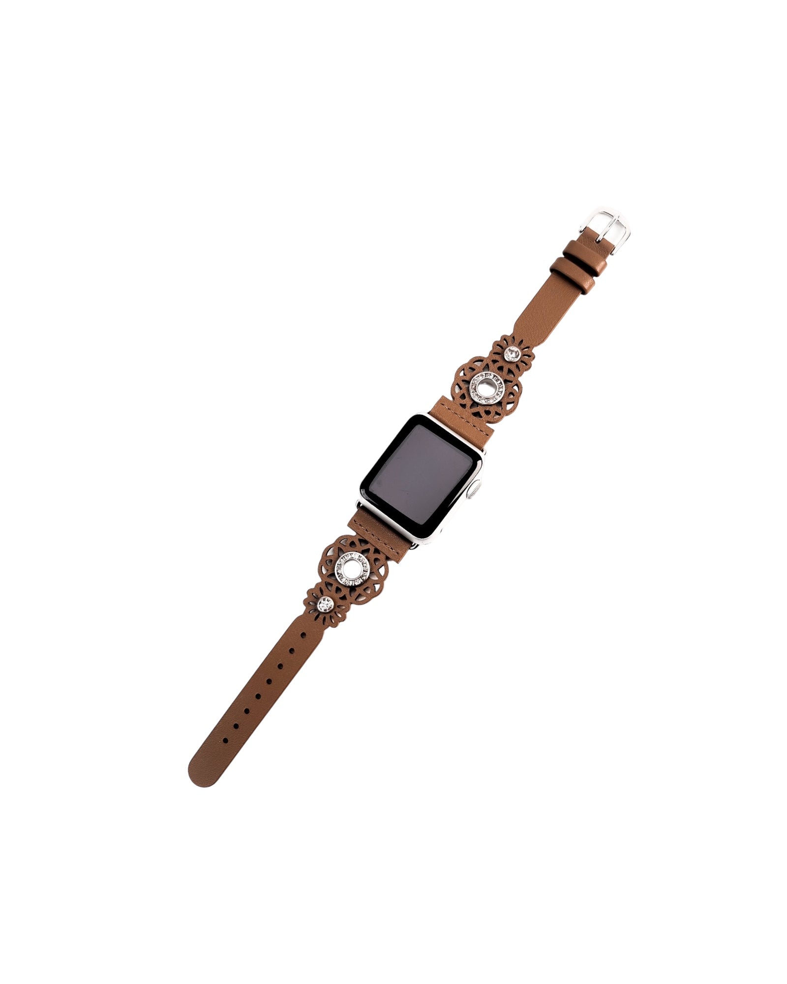 Filigree Lace Leather Watch Band with Crystal Pave