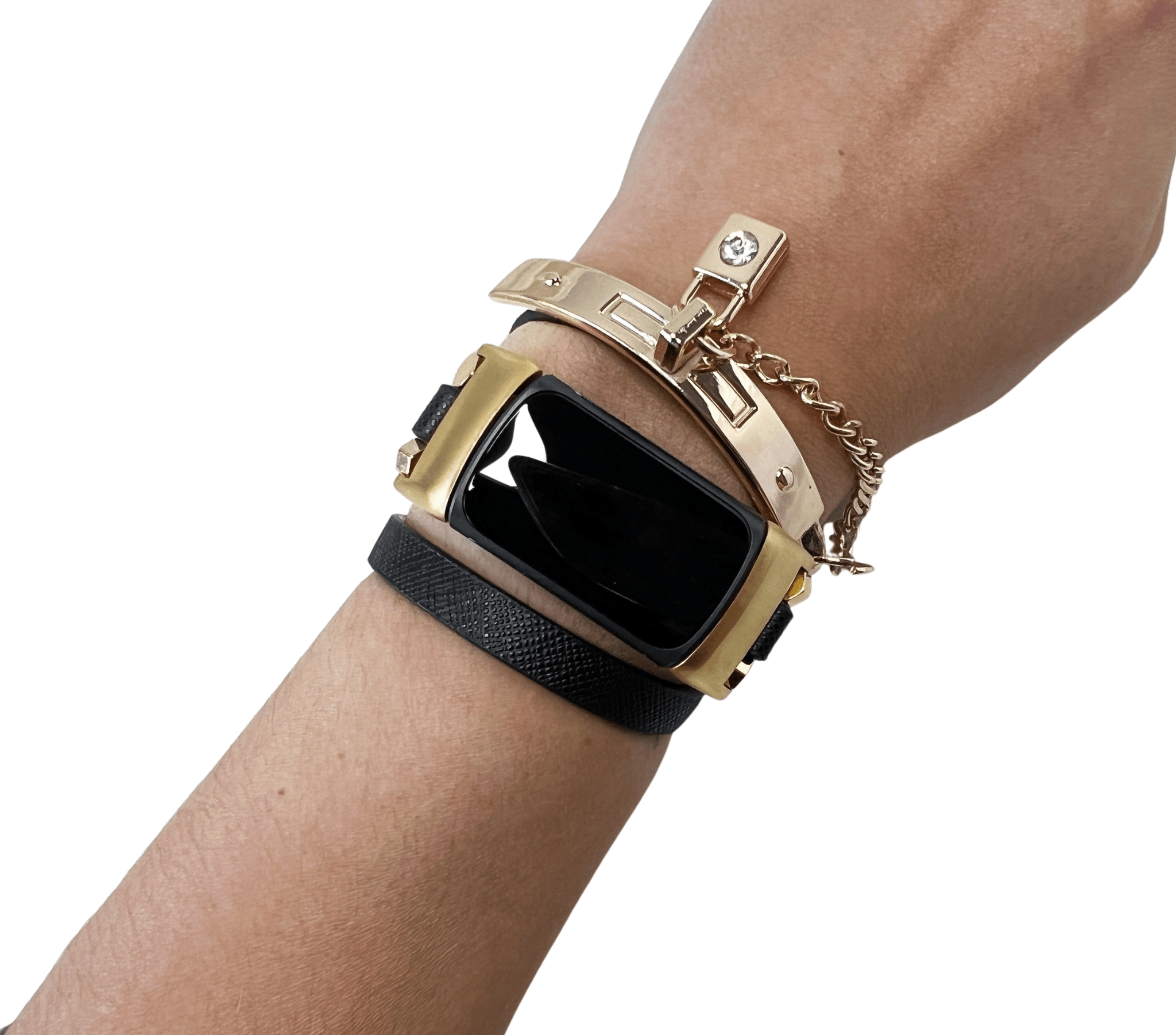 Gold Bangle with Lock Charm Bracelet Band for Fitbit Charge 5 - Mareevo
