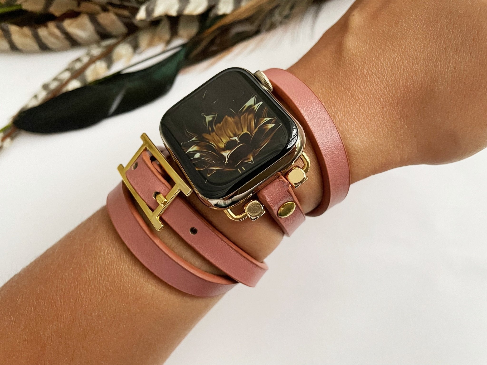 Blush Pink Vegan Leather H Style Multi Wrap Bracelet Watch Band - Mareevo