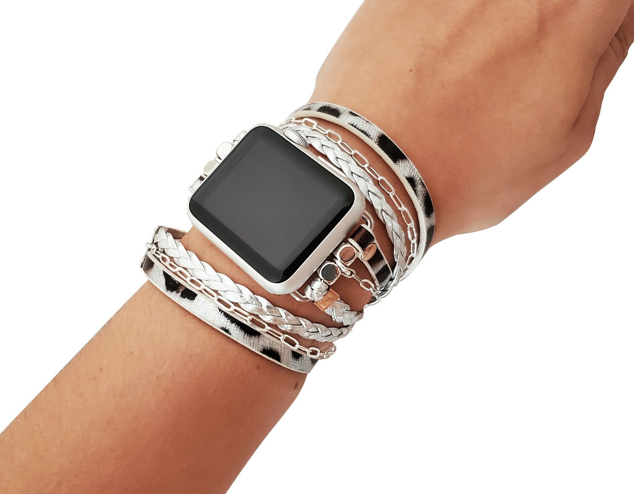 Boho Chic Silver Leopard Print Wrap Strap Watch Band - Mareevo