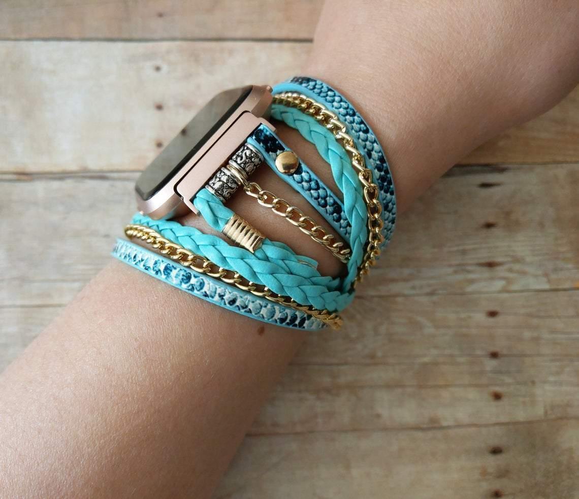 Braided Snake Print Wrap Bracelet for Versa Watch - Mareevo