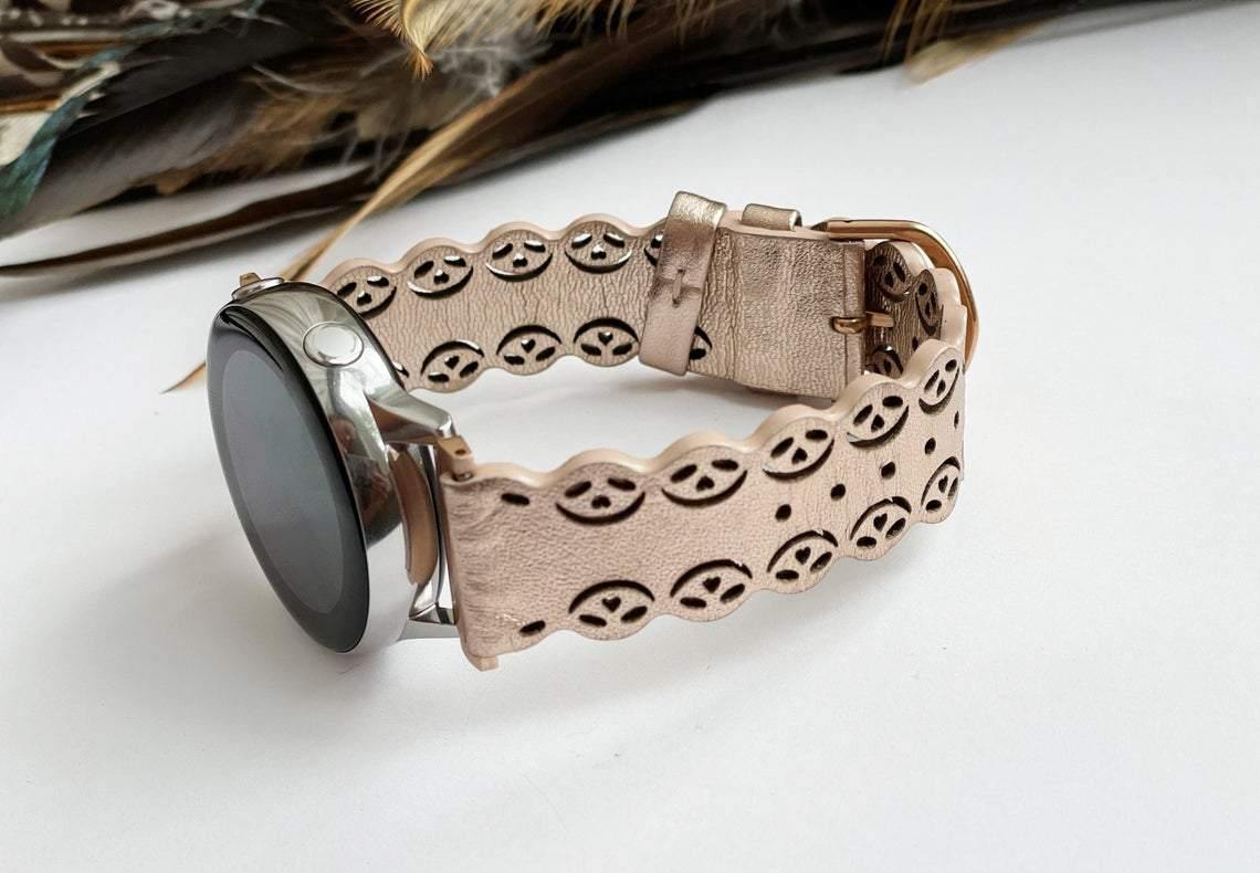 Brown Filigree Leather Watch Bracelet Band - Mareevo