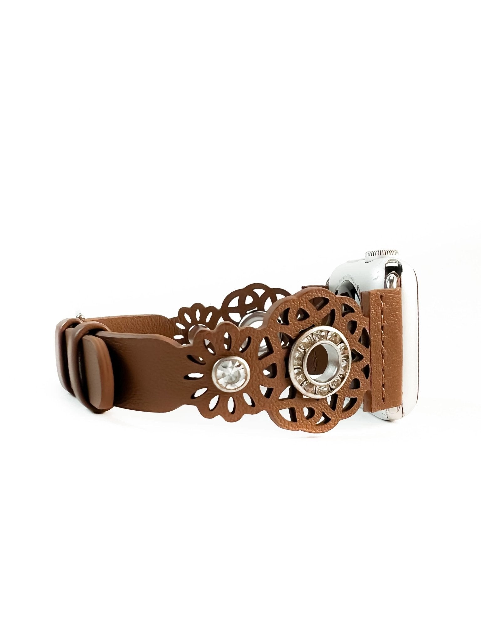 Filigree Lace Leather Watch Band with Crystal Pave - Mareevo