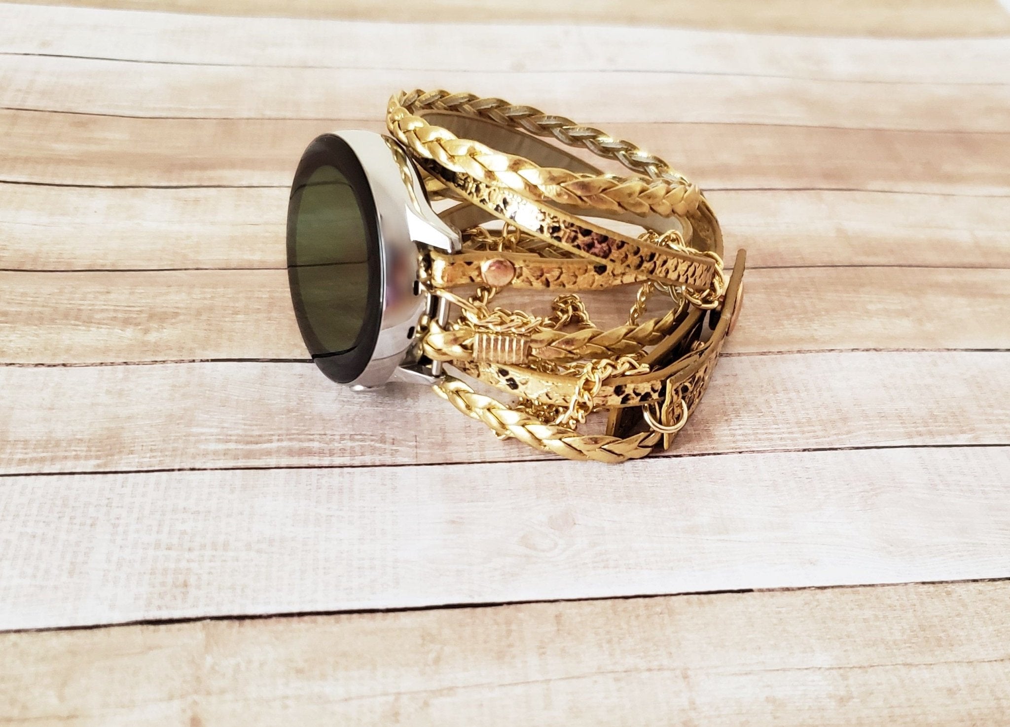 Gold Garmin Venu Watch Band Boho Chic Snake Skin Gold Chain Bracelet - Mareevo