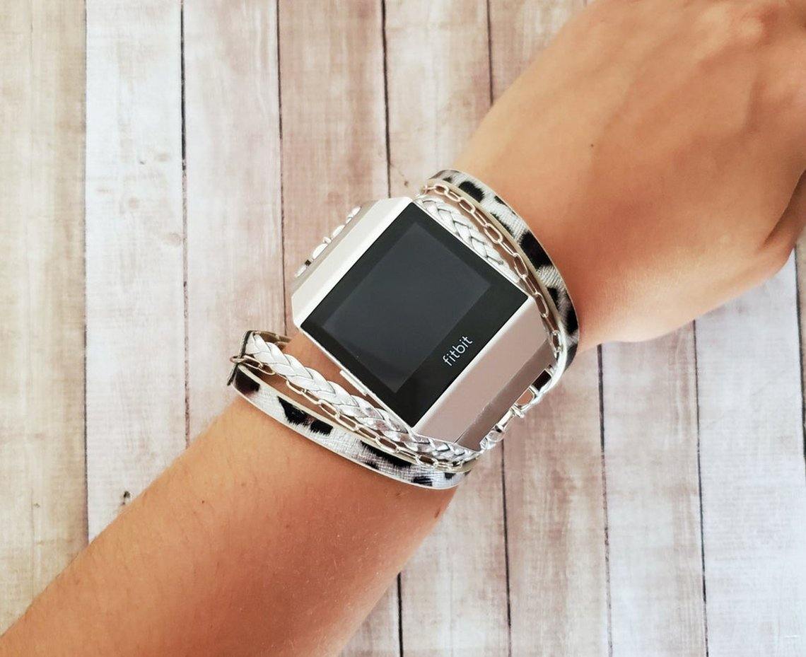 Leopard Print Silver Chain Bracelet for Fitbit Ionic - Mareevo