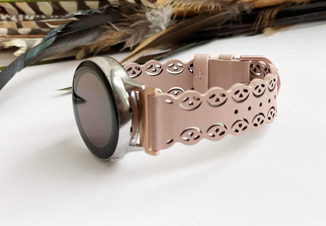 Pink Filigree Leather Watch Band - Mareevo