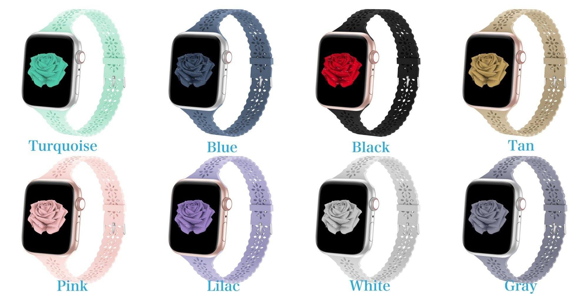 Silicone Laser Cut Apple Watch Band with Butterfly Stud Charm - Mareevo