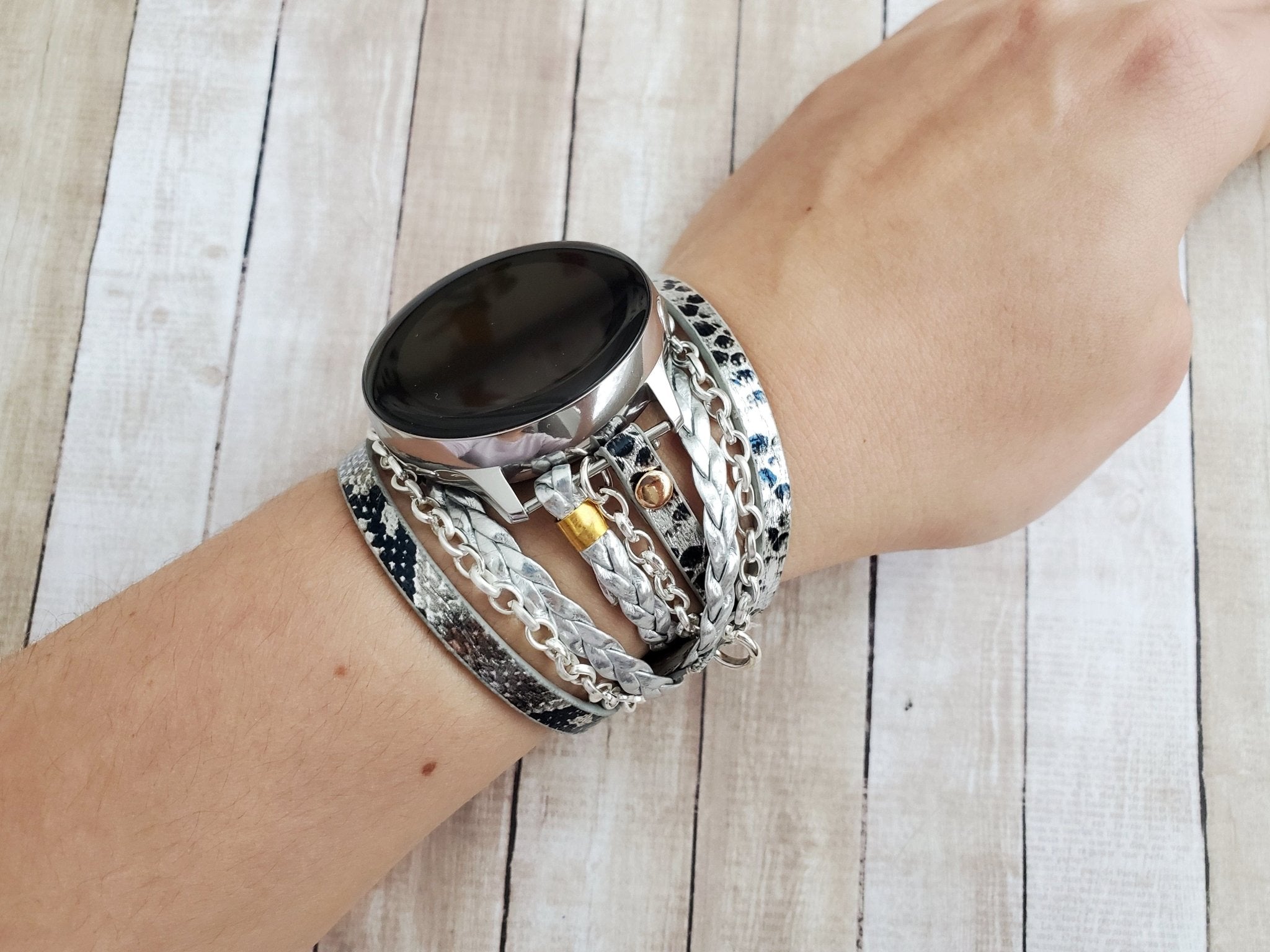 Silver Boho Chic Snake Skin Chain Bracelet Band for Garmin Watch - Mareevo