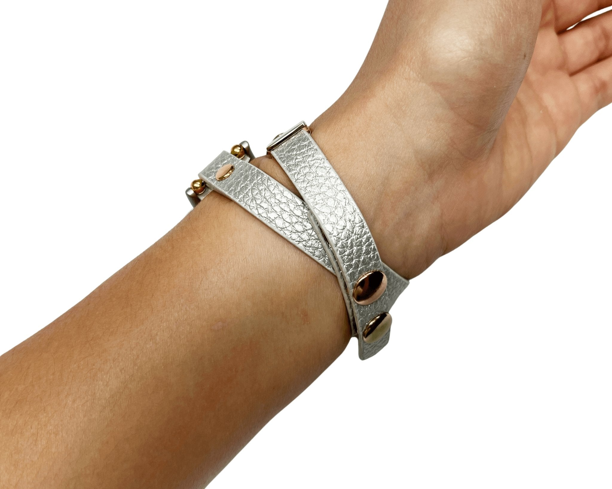 Silver Leather Gold Chain Bracelet Band for Fitbit Charge 5 - Mareevo