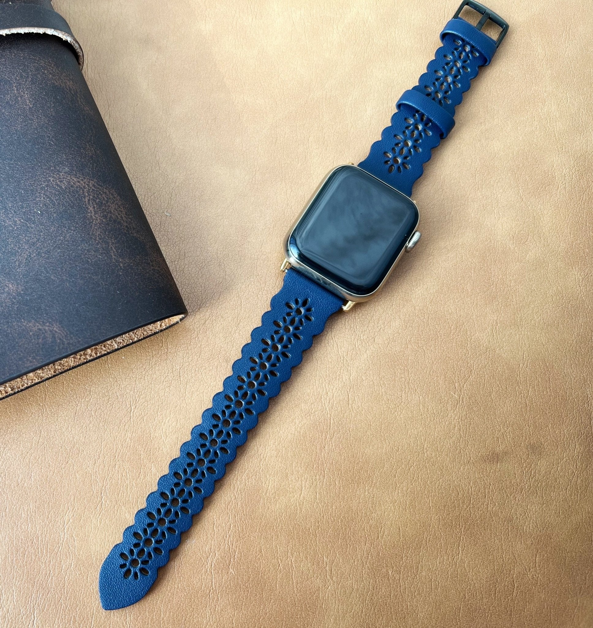 Stonington Gray Filigree Laser Cut Lace Leather Watch Band - Mareevo