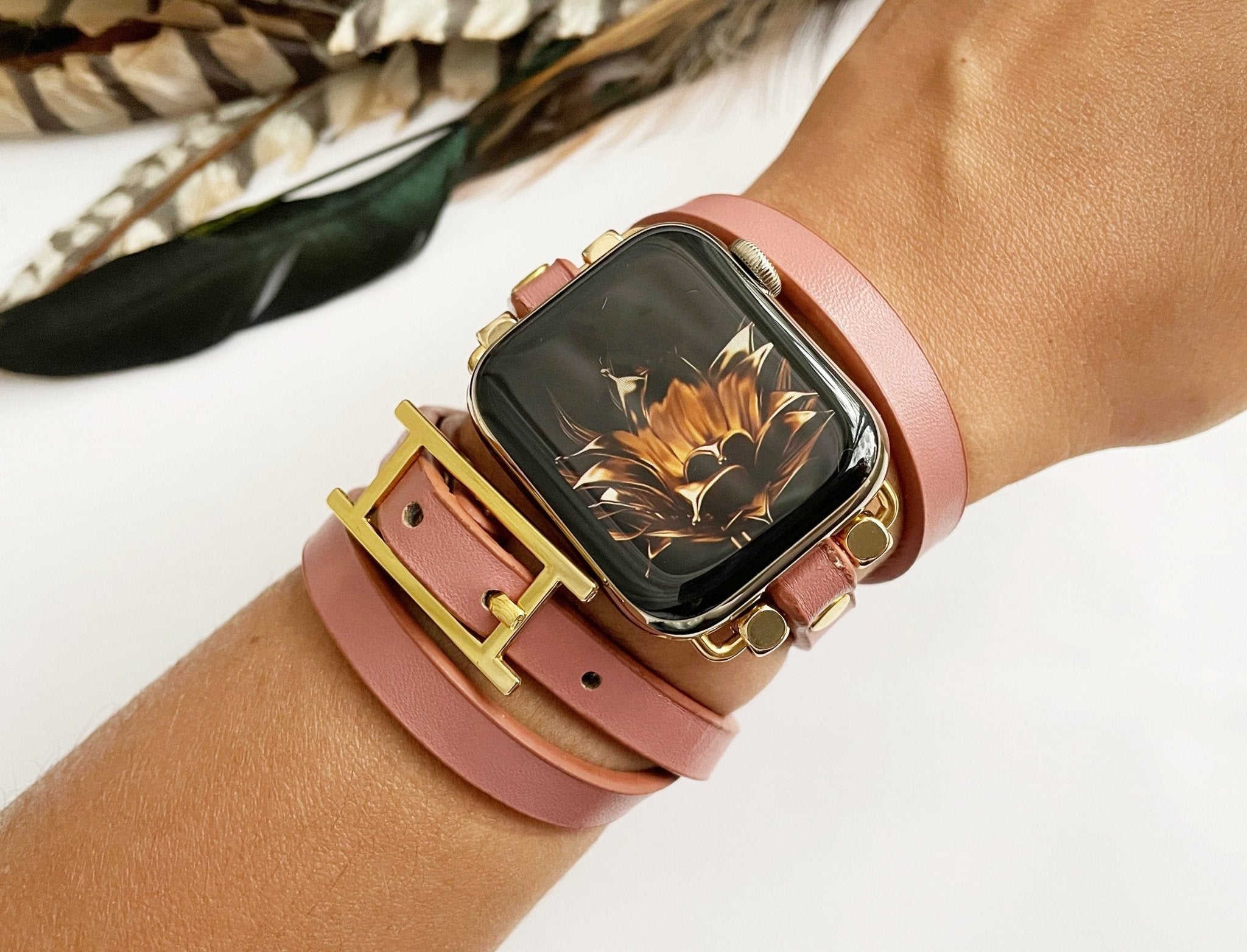blush pink leather watch wristband
