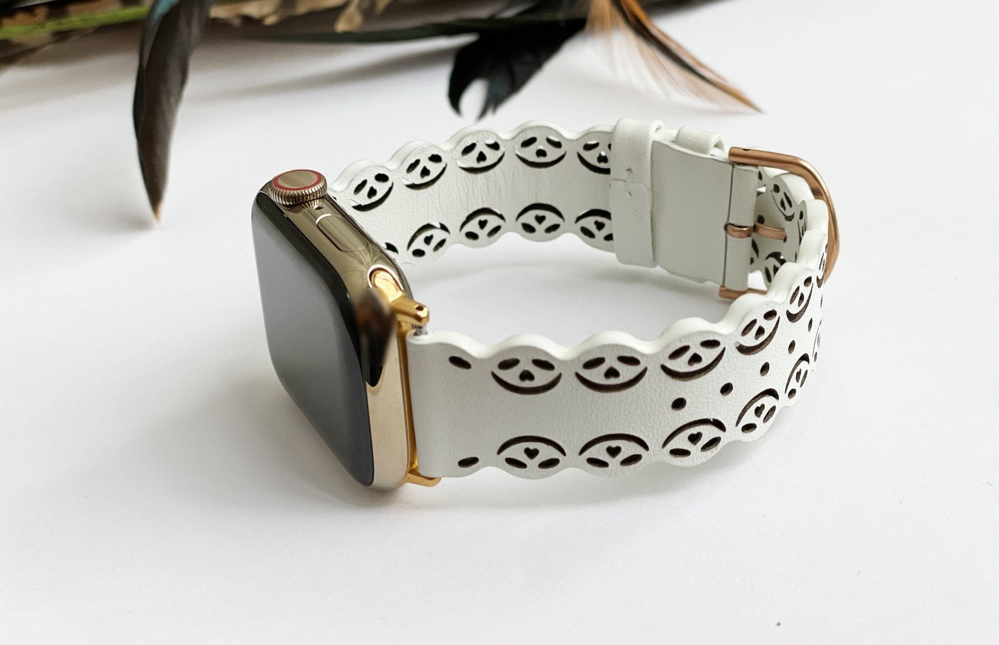 White Lace Leather Replacement Watch Band - Mareevo