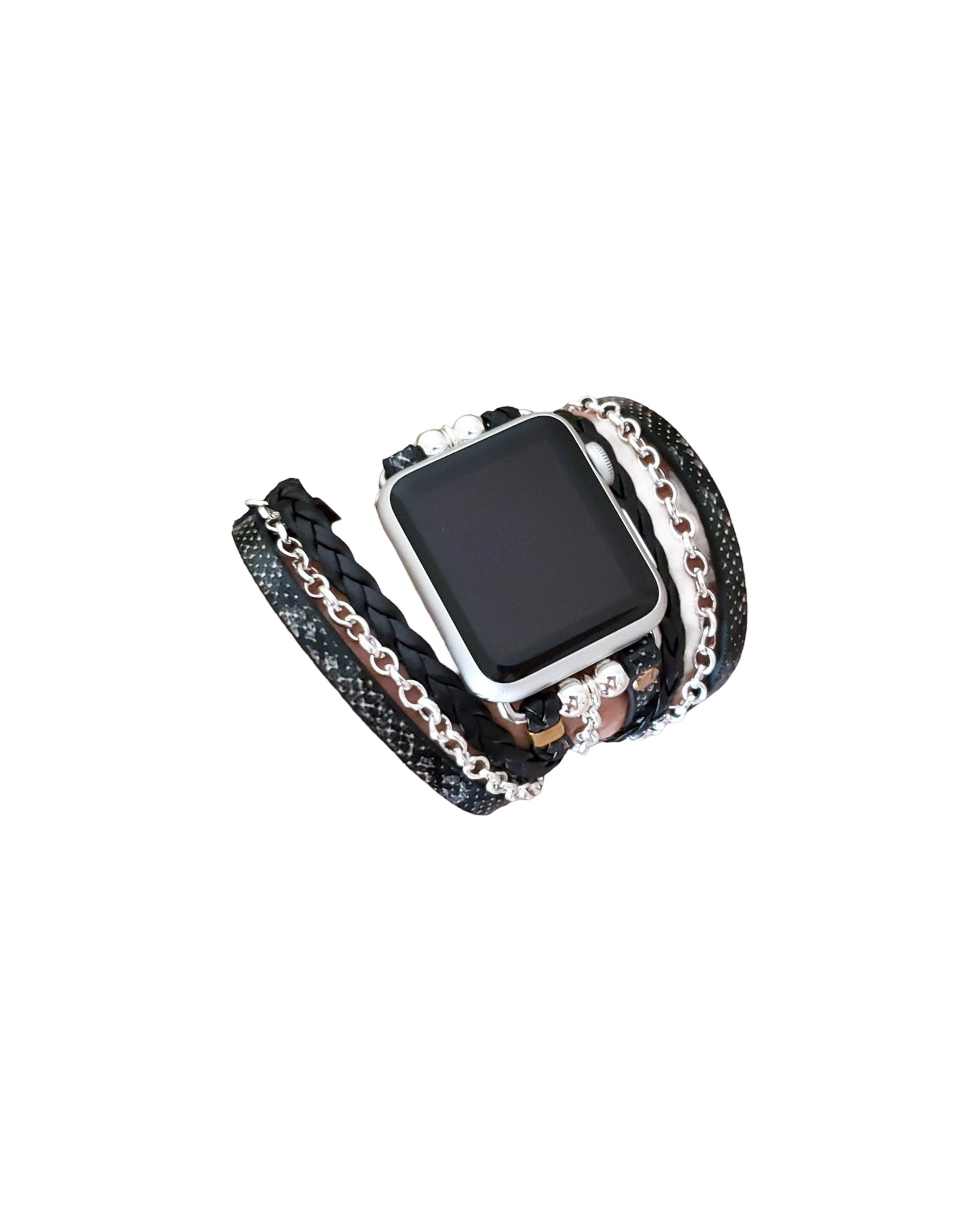 Boho Chic Wrap Snake Skin Watch Band with Silver Chain