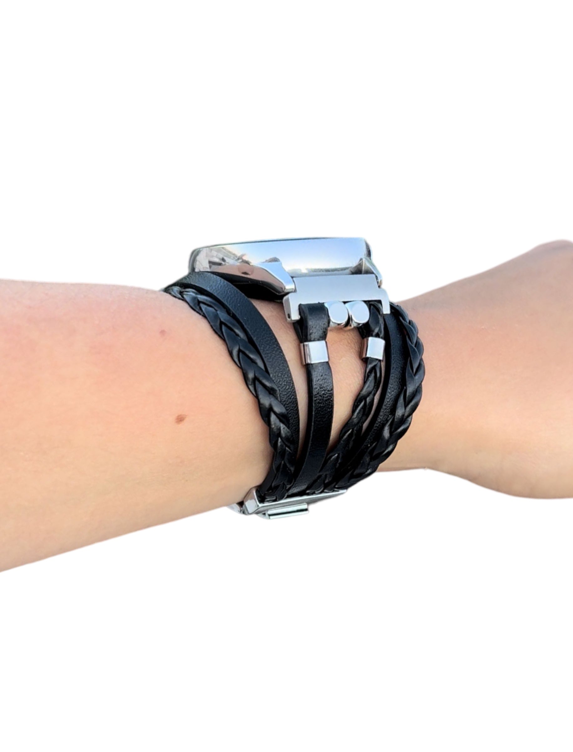 black and silver layered wristband