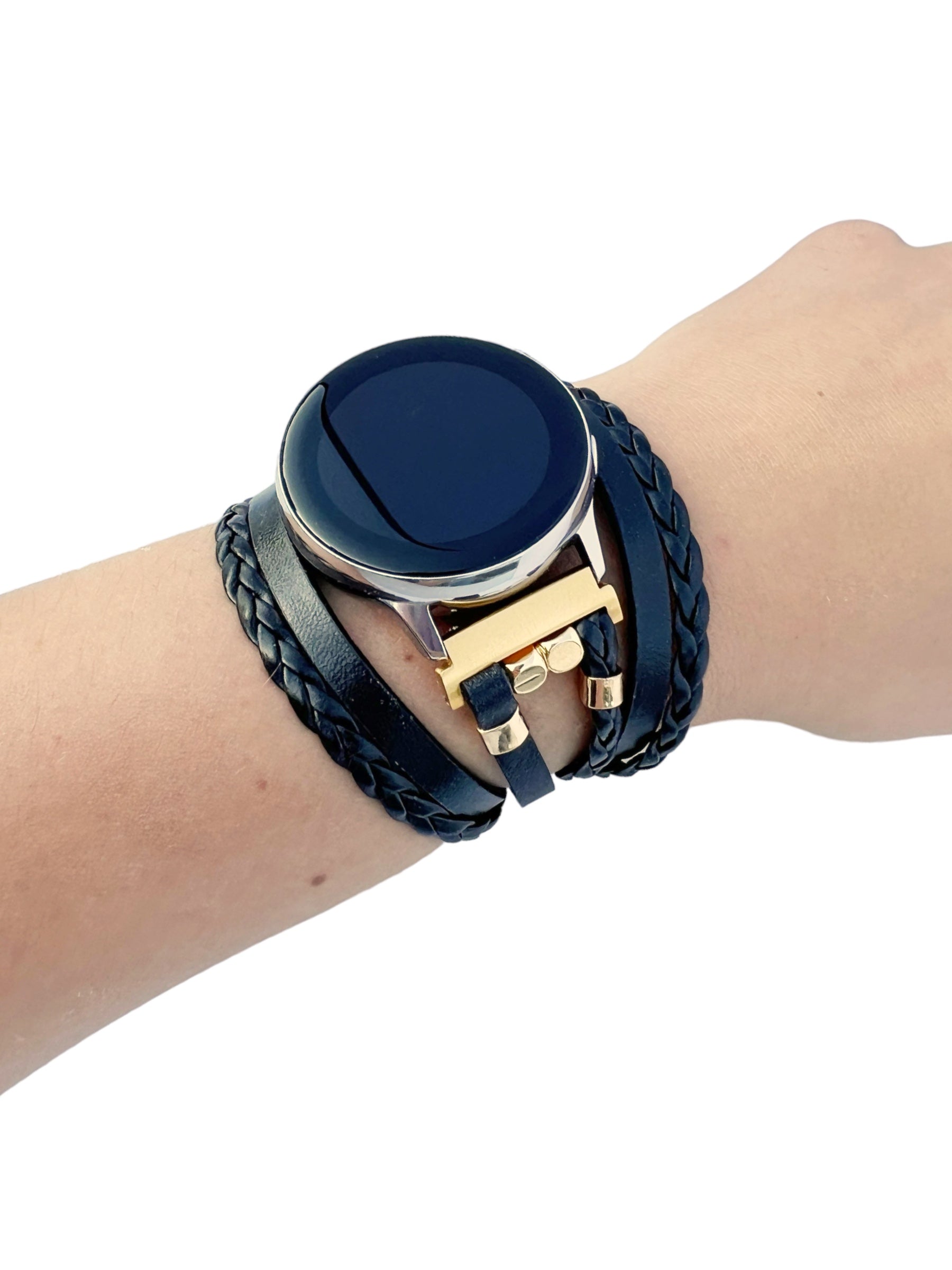 black leather with gold watch band