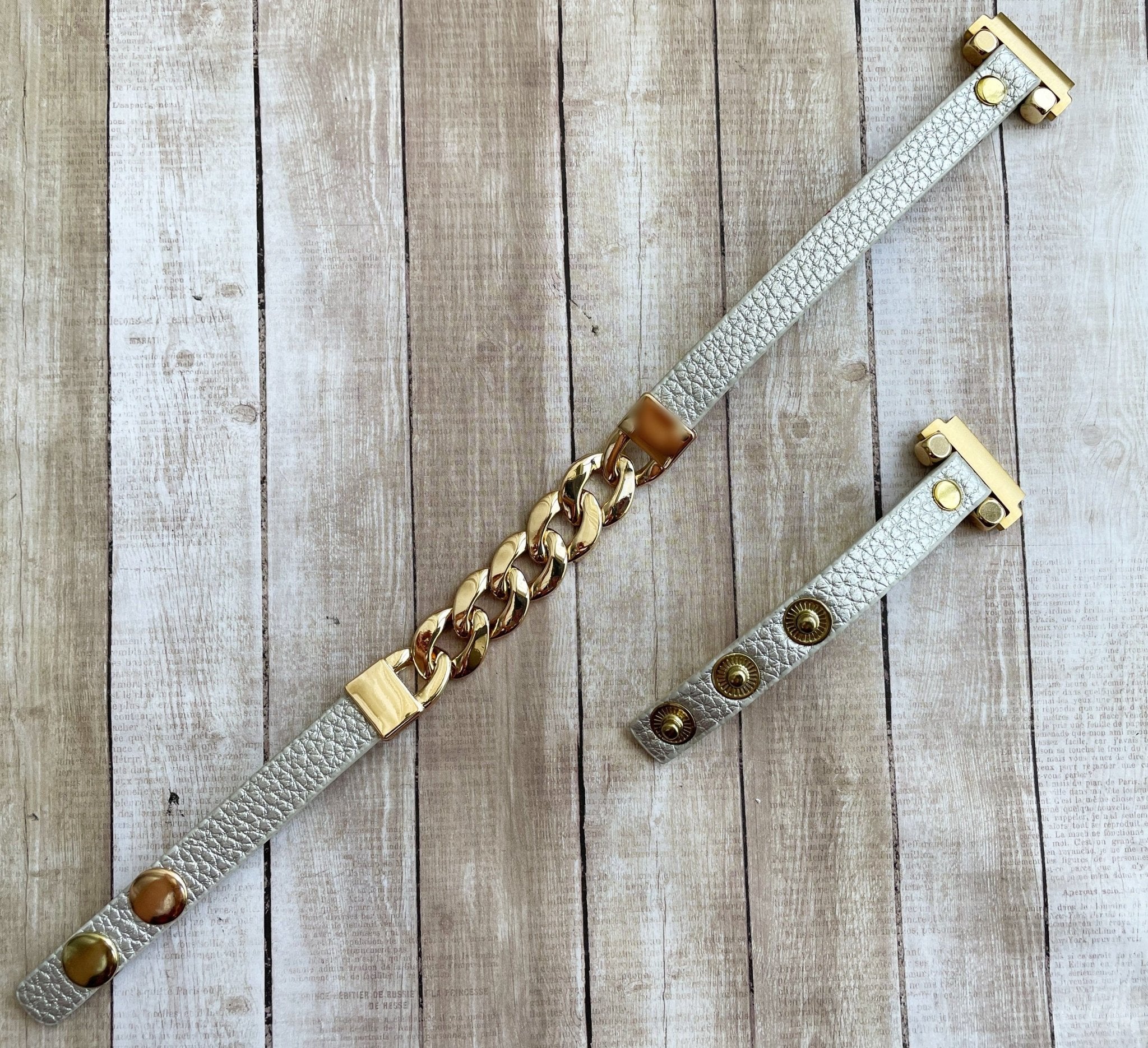 Chic Leather Wrap Strap Gold Chain Bracelet - Mareevo