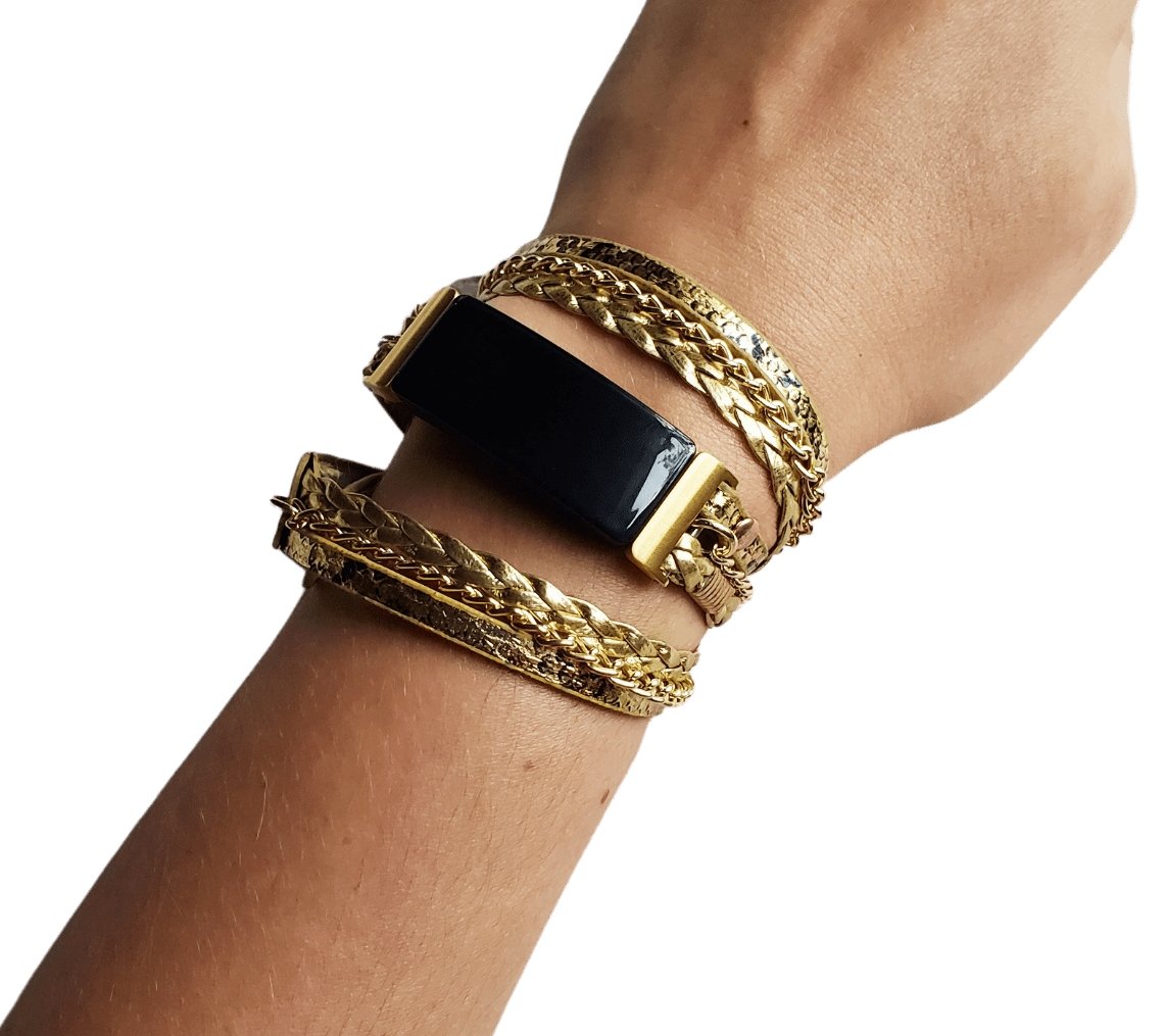 Gold Snake Skin Print Boho Chic Watch Bracelet Band for Fitbit Inspire - Mareevo