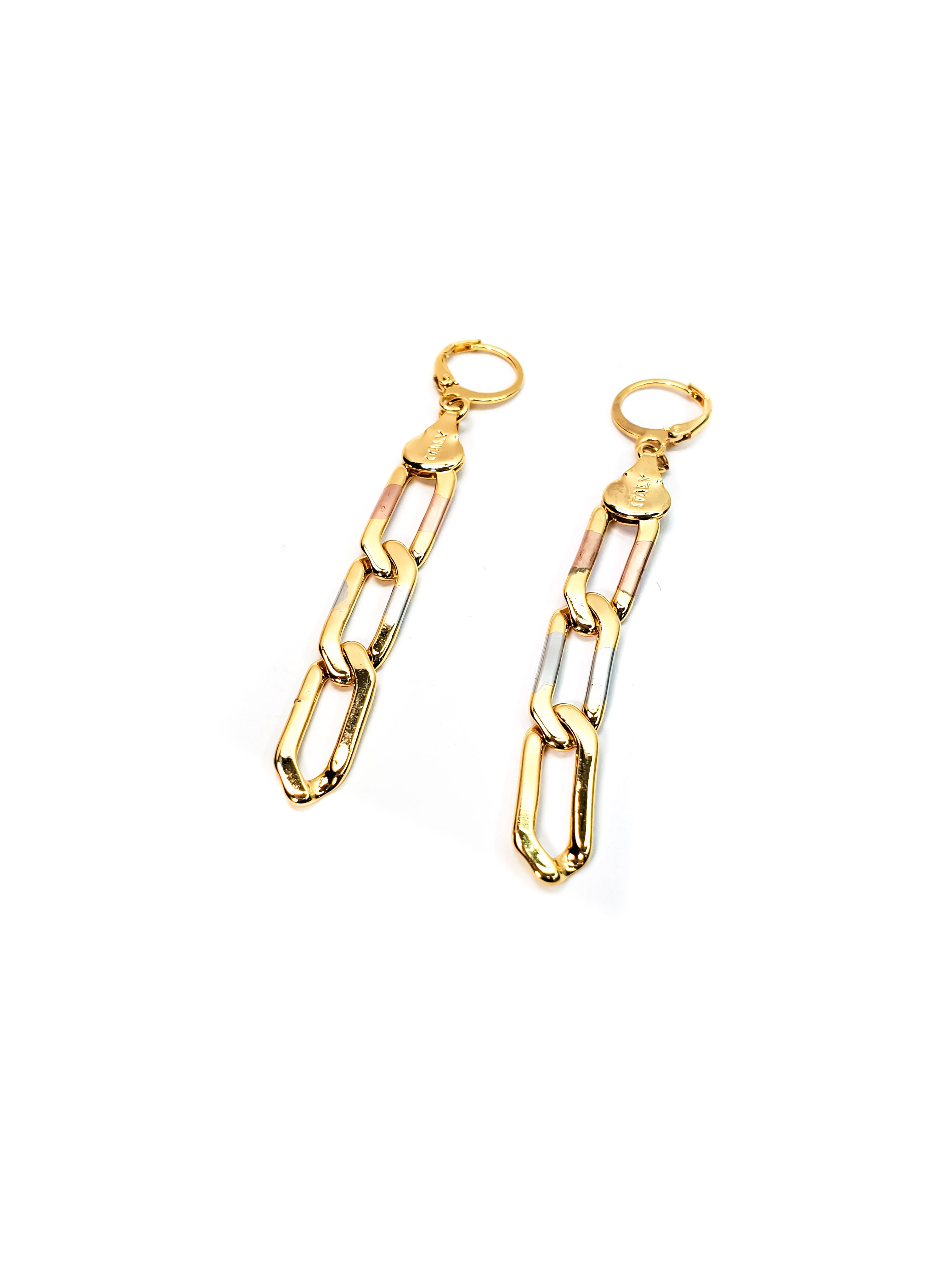 CEPIE Tri Color Paper Clip Link Chain Earrings