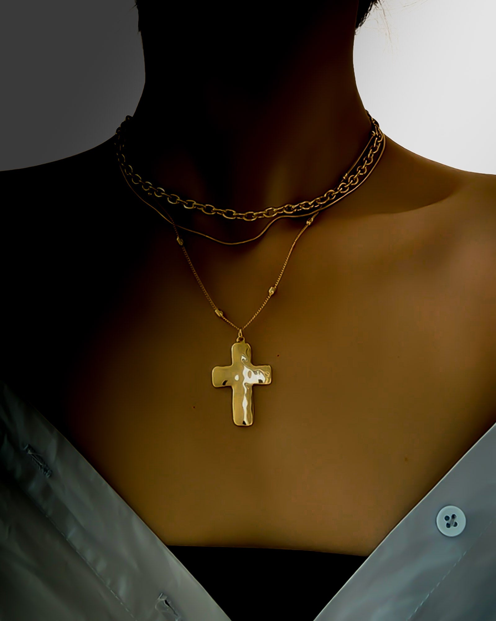 Chic Cross Layered Gold Choker Necklace