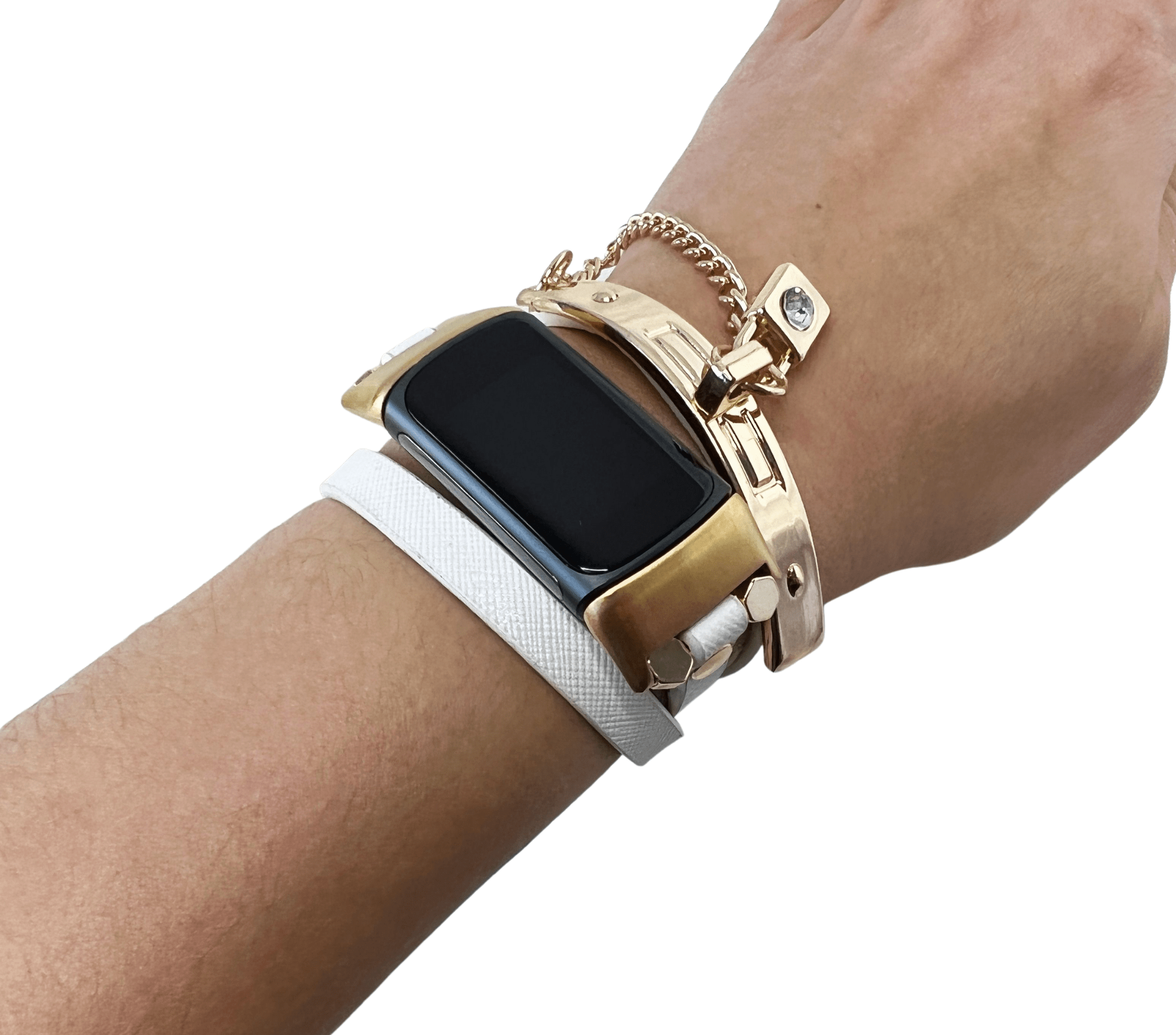 Gold Bangle with Lock Charm Bracelet Band for Fitbit Charge 5 - Mareevo