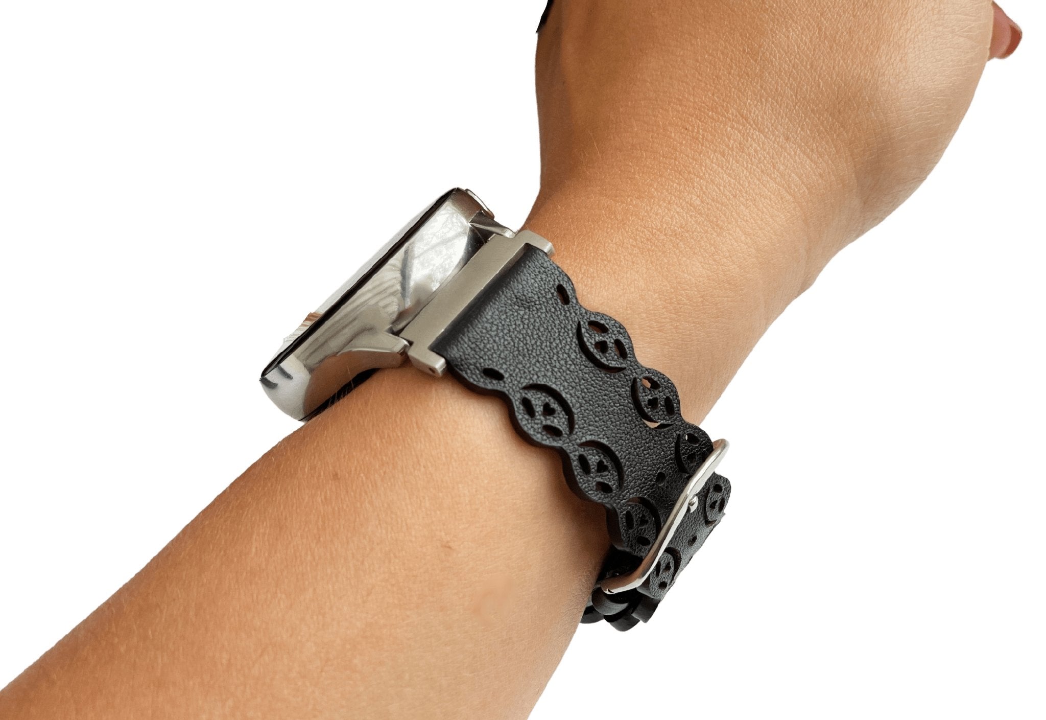 Black Filigree Leather Watch Band - Mareevo