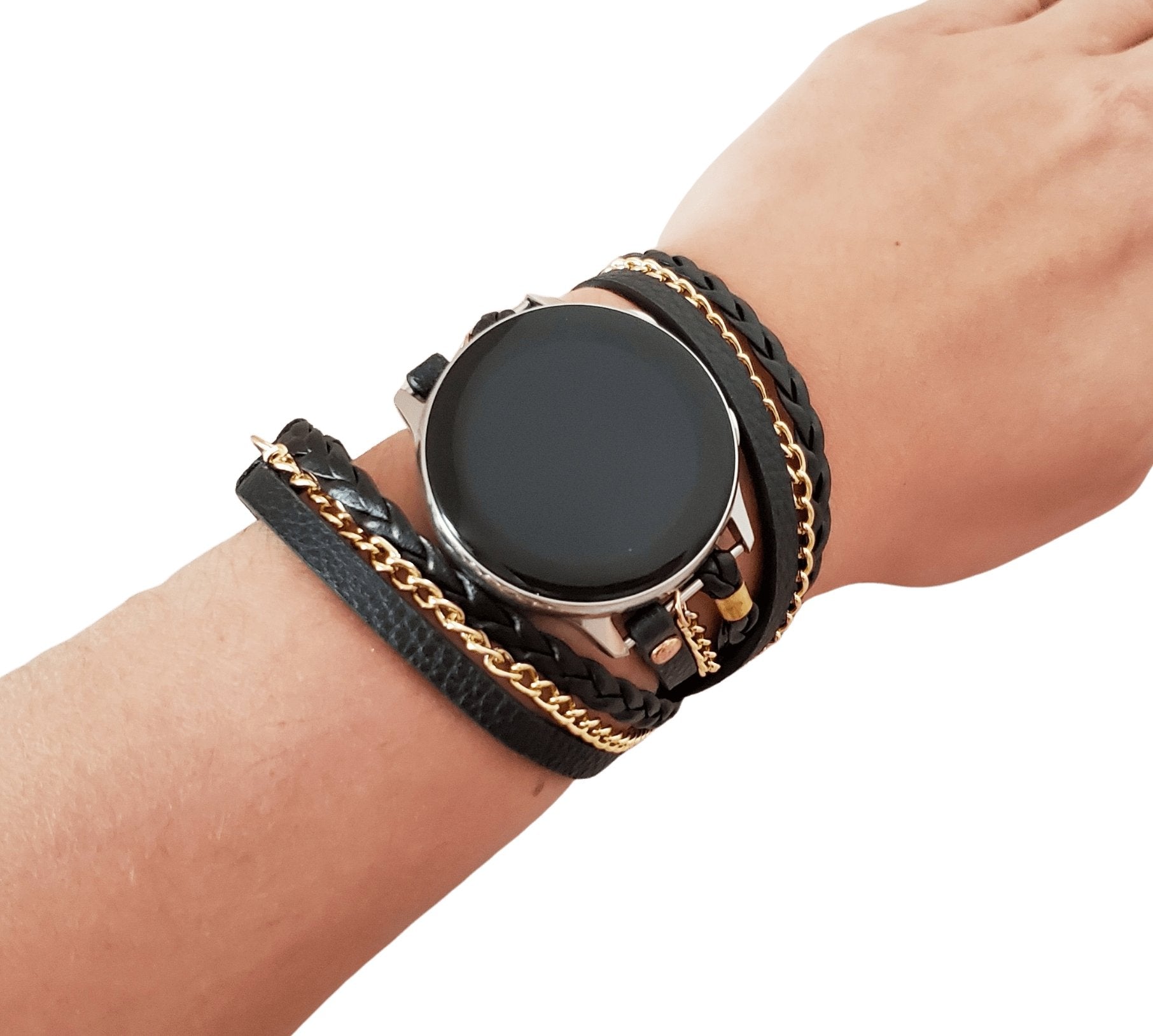 Black Leather Samsung Galaxy Watch Active 2 Band - Mareevo