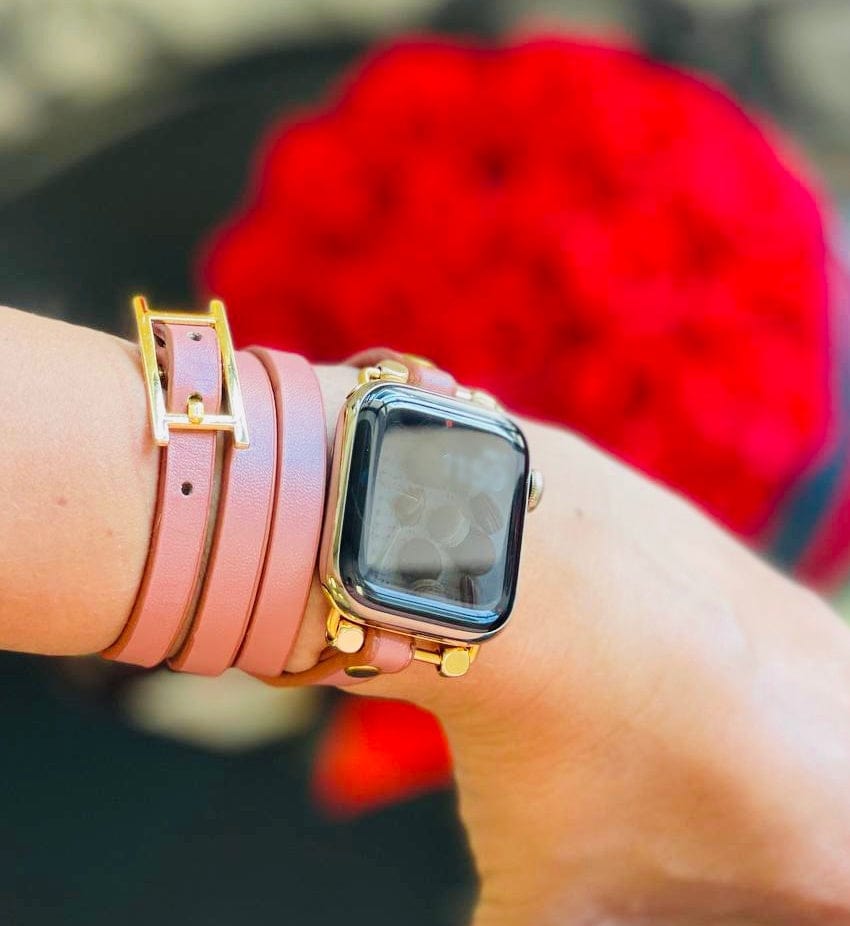 Blush Pink Vegan Leather H Style Multi Wrap Bracelet Watch Band - Mareevo
