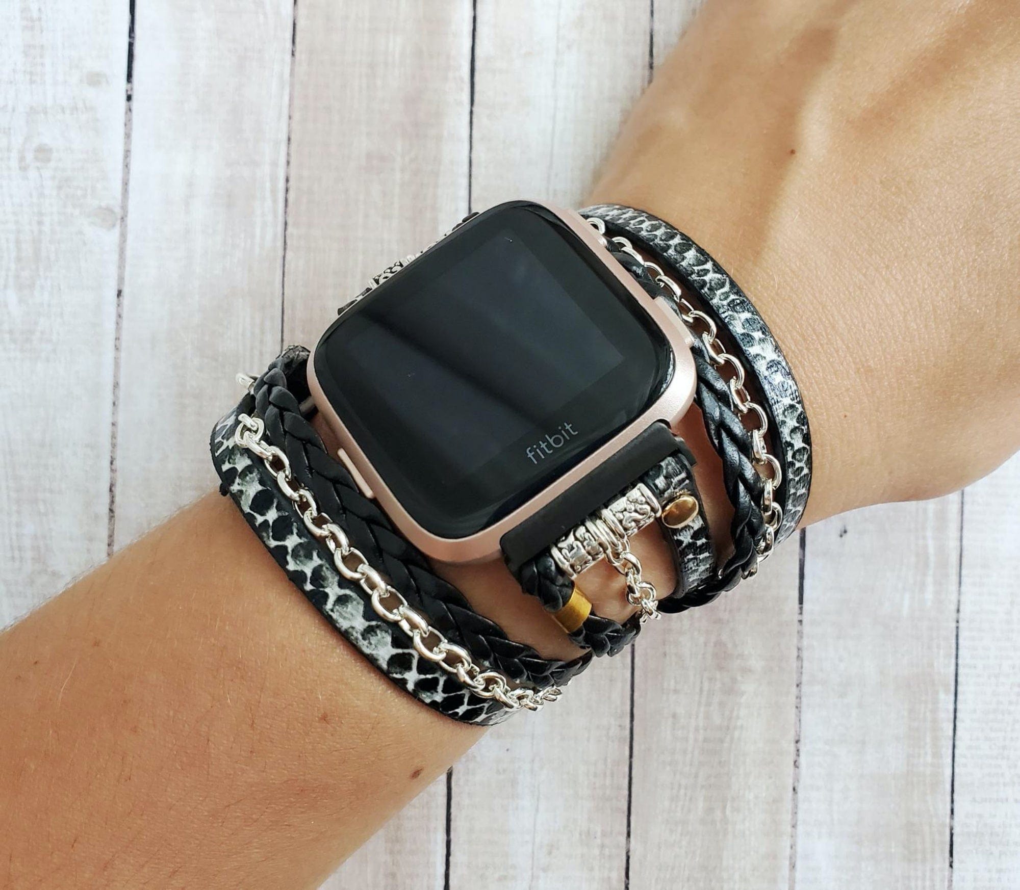 Boho Chic Vegan Leather Braided Watch Bracelet Band for Fitbit Luxe
