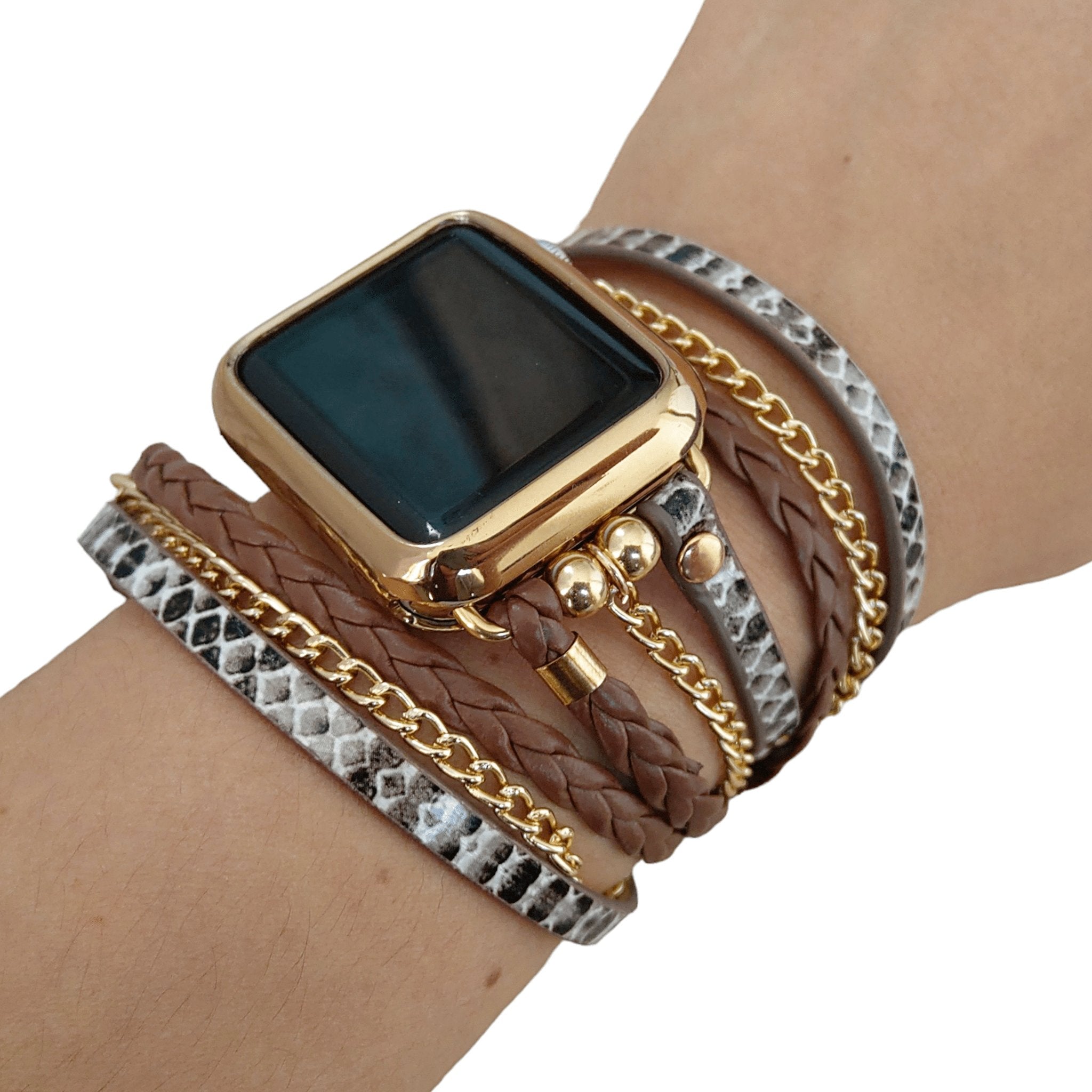 Boho Wrap Snake Watch Bracelet band with Gold Chain | Mareevo