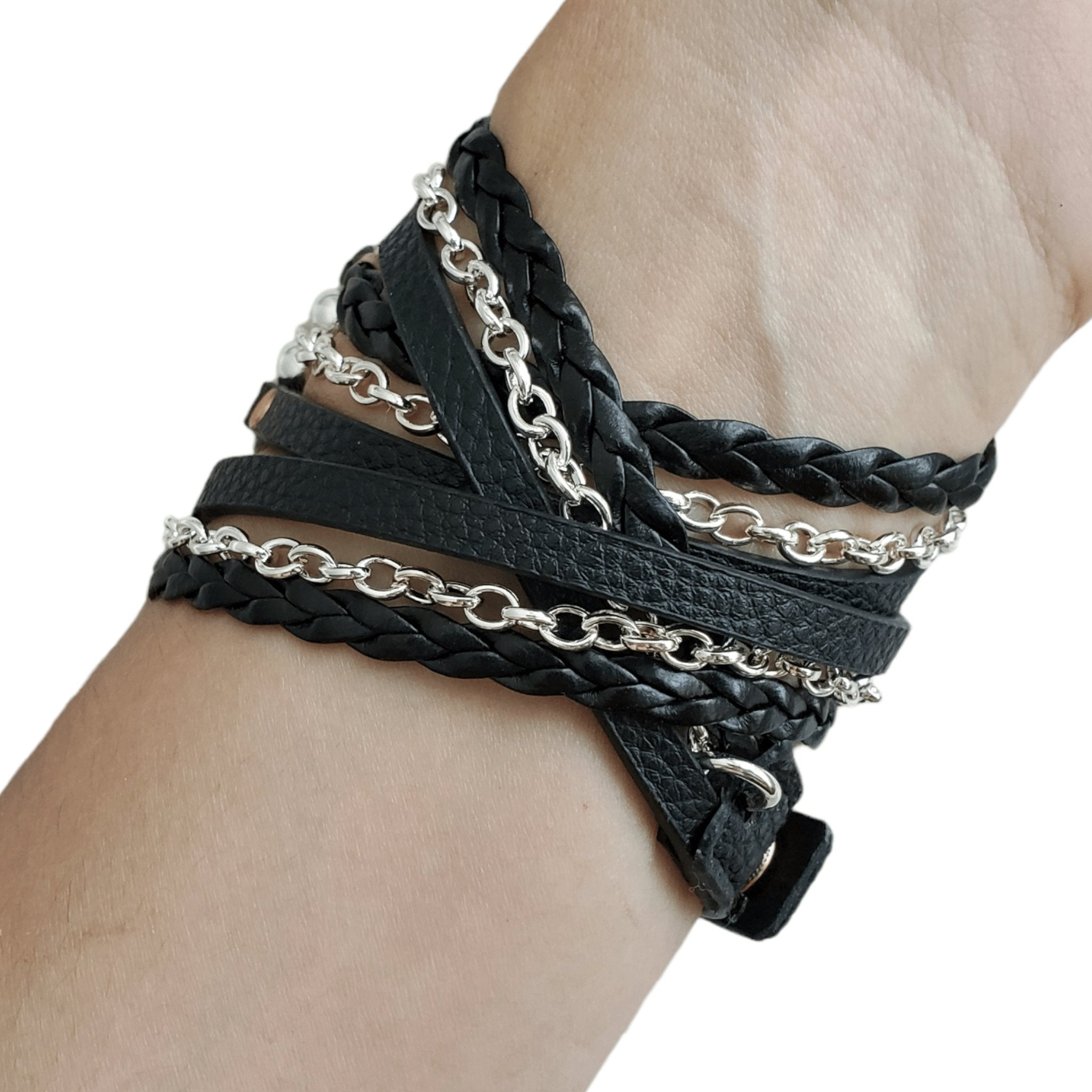 Boho Hippie Wrap Silver Chain Bracelet Watch Band - Mareevo
