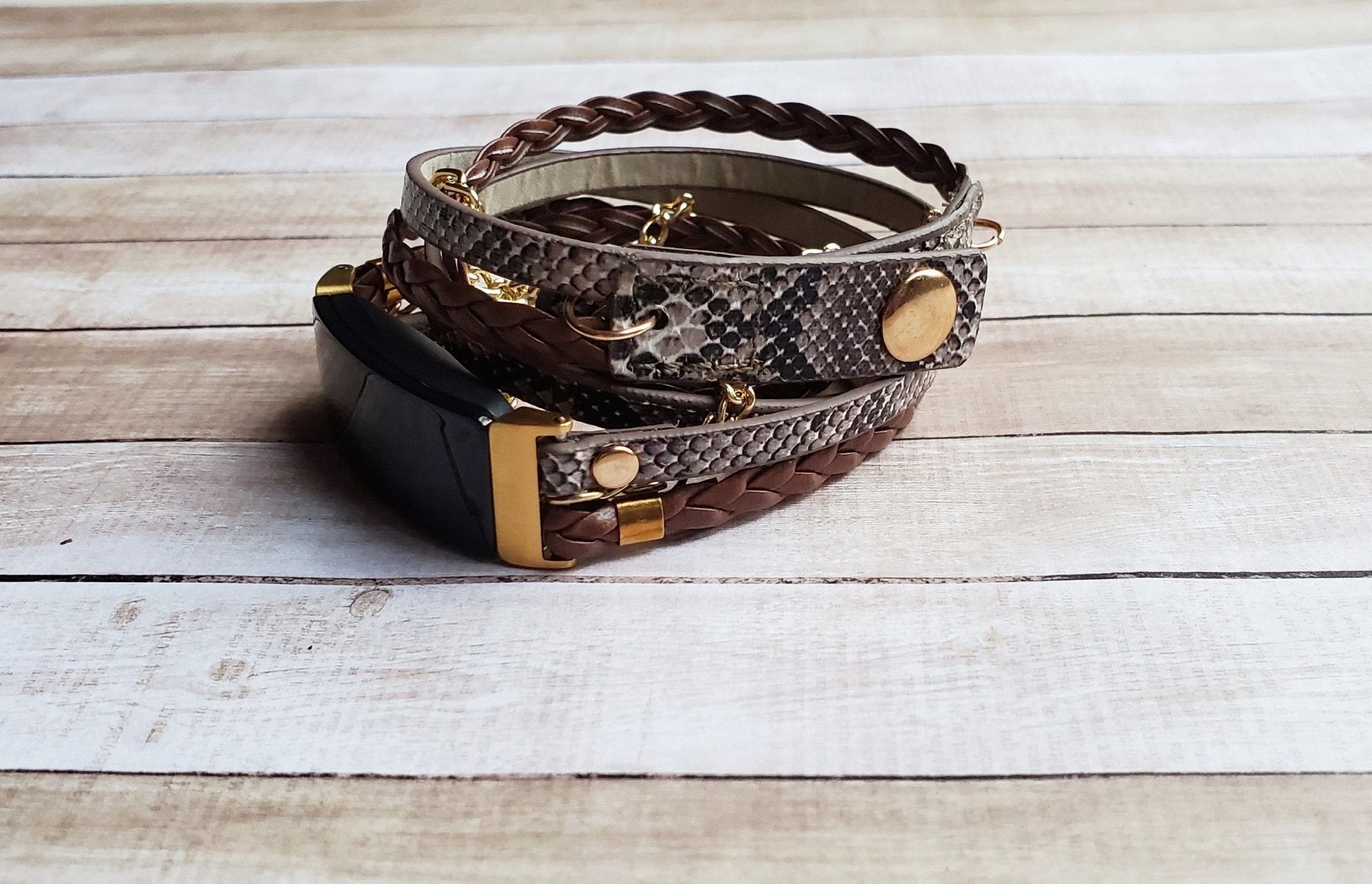 Brown Snake Skin Vegan Leather Wrap Watch Band for Fitbit Luxe - Mareevo