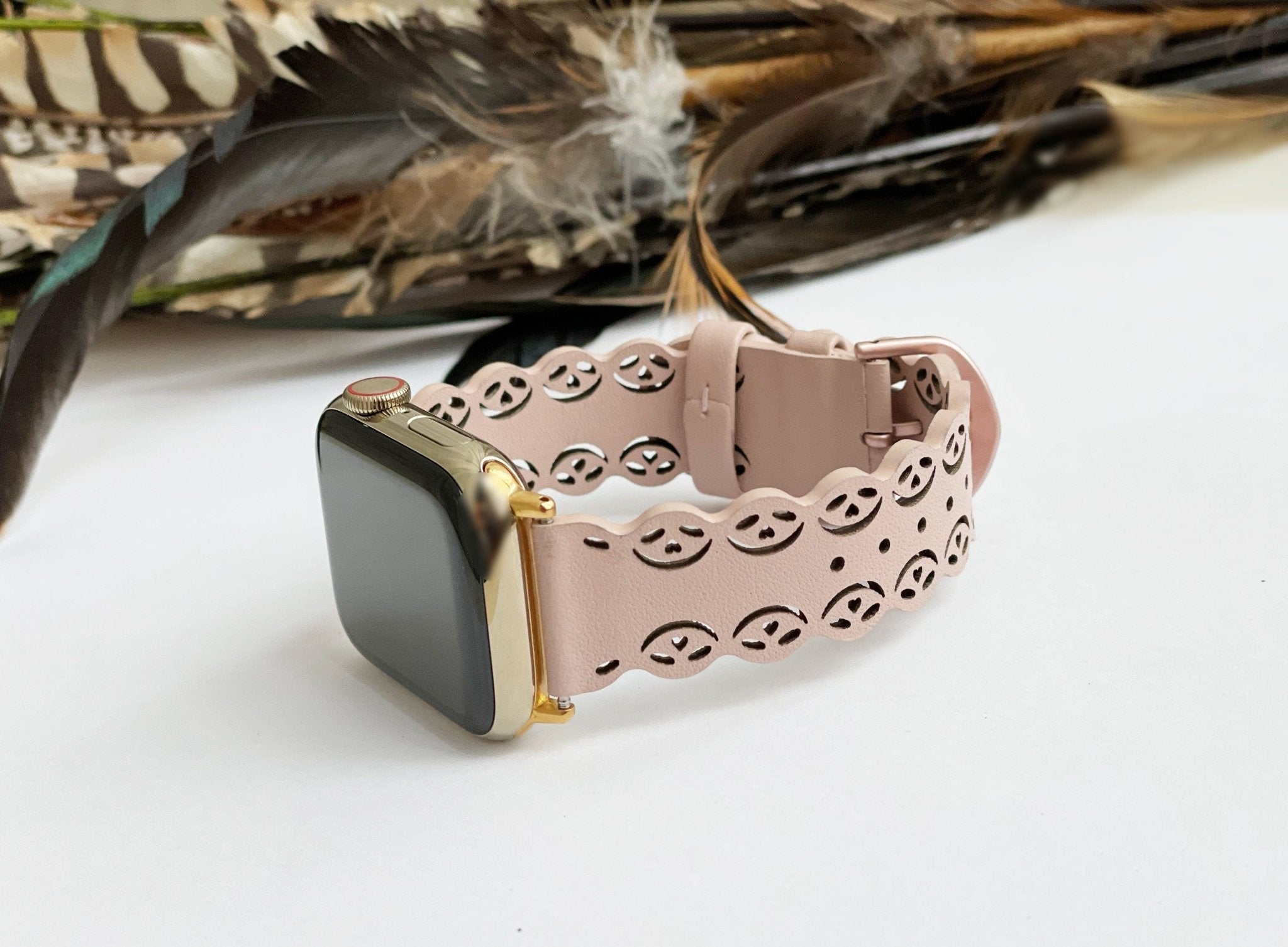 Chic Pink Lace Laser Cut Leather Watch Band - Mareevo