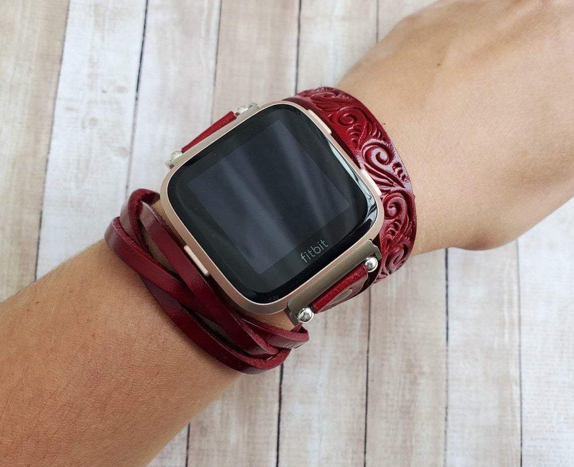 Embossed Leather Braided Watch Bracelet for Fitbit Versa - Mareevo