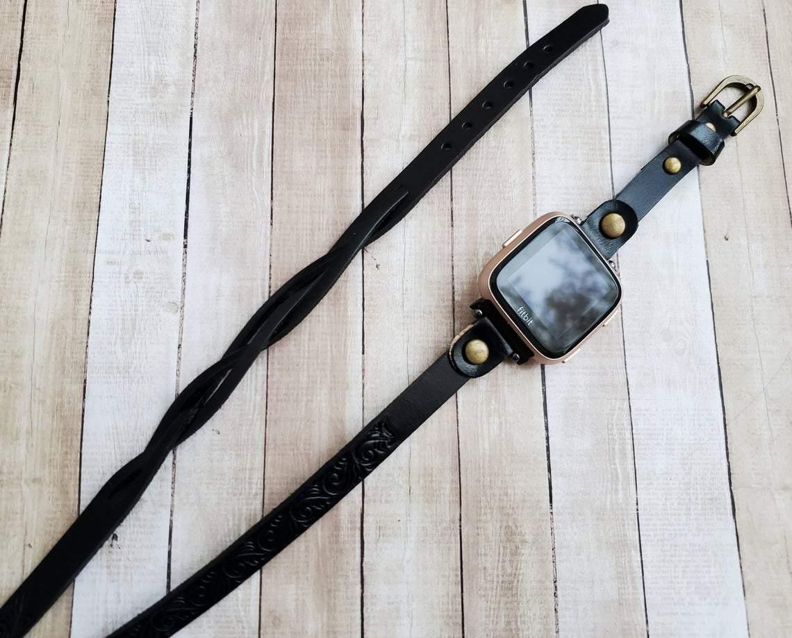 Embossed Leather Braided Watch Bracelet for Fitbit Versa - Mareevo