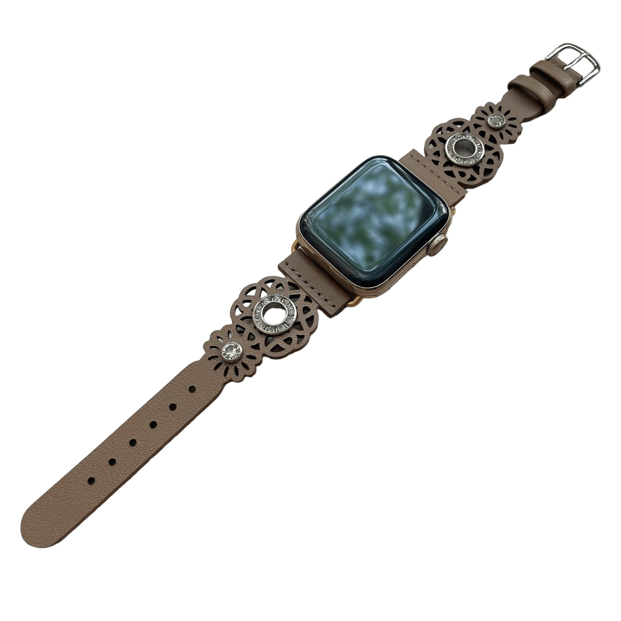 Filigree Lace Leather Watch Band with Crystal Pave - Mareevo