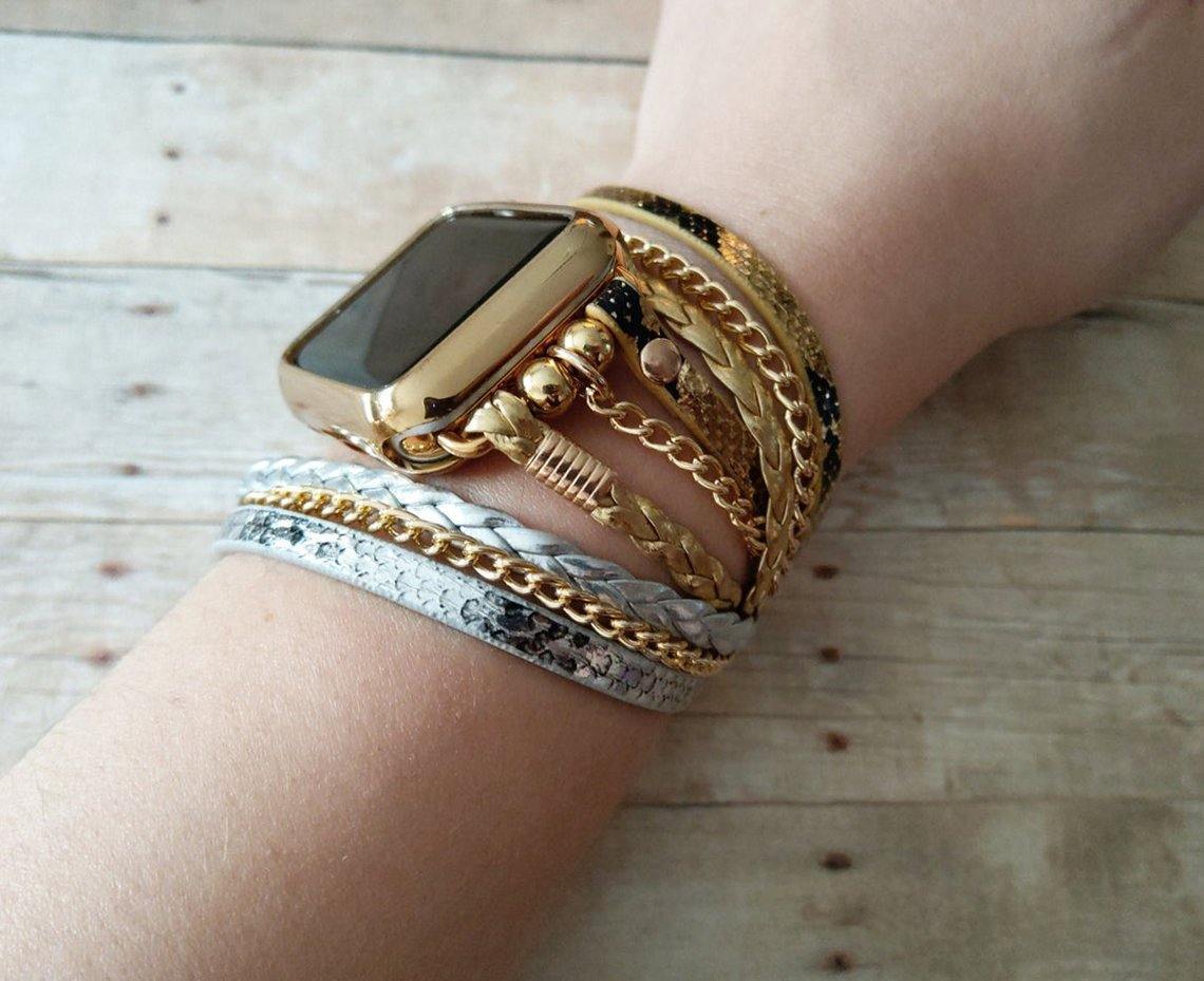 Gold and Silver Snake Skin Vegan Leather Wrap Watch Band - Mareevo