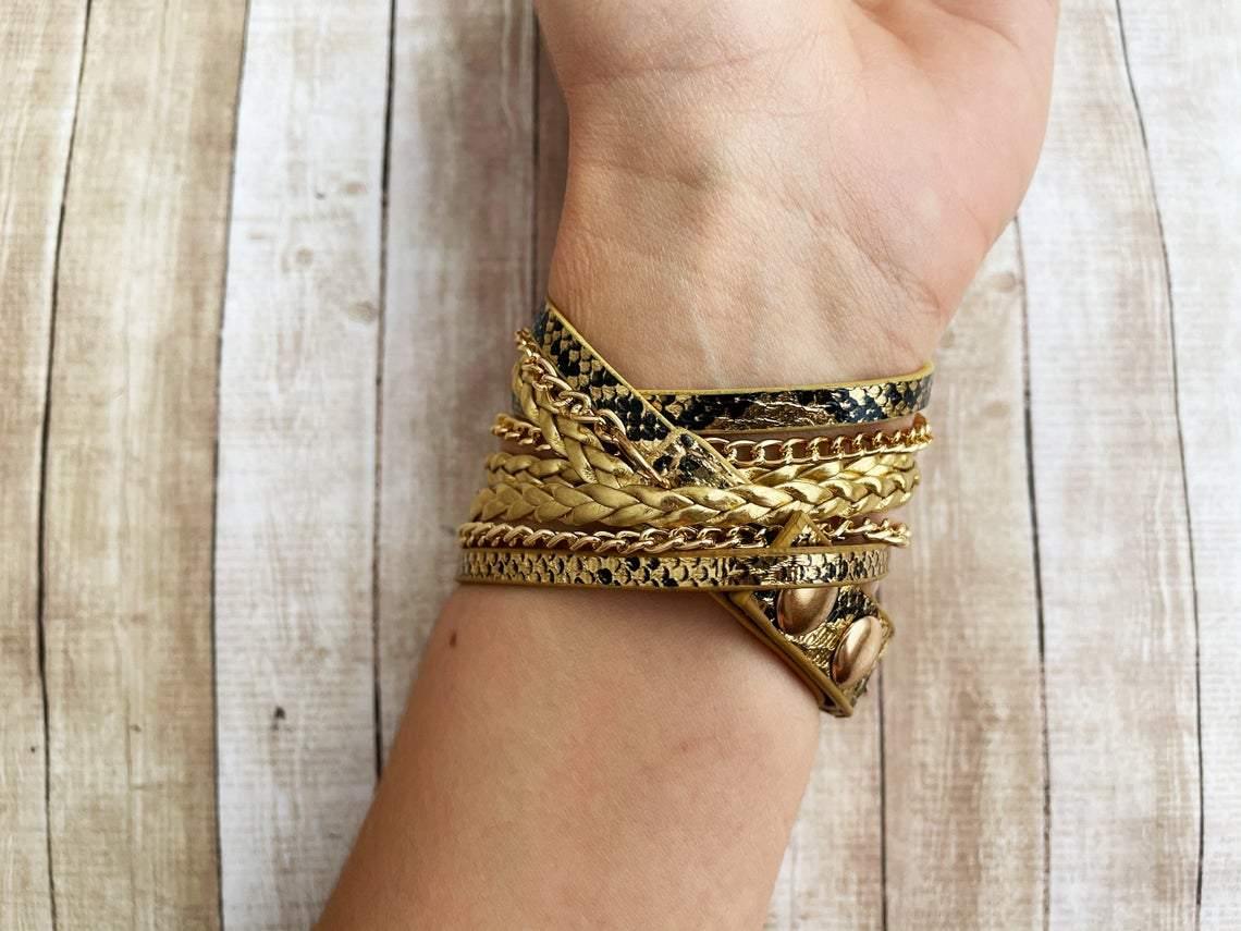 Gold Boho Chic Snake Skin Print Fitbit Watch Band for Fitbit Versa - Mareevo