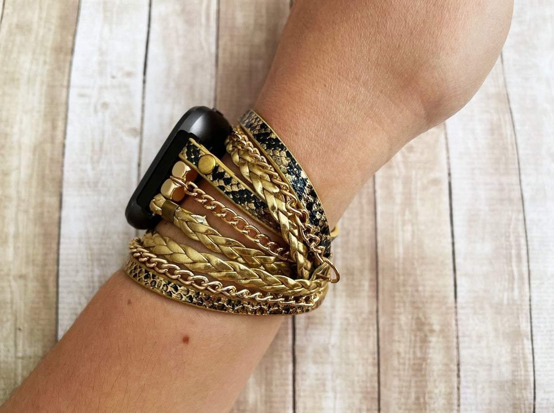 Gold Boho Chic Snake Skin Print Fitbit Watch Band for Fitbit Versa - Mareevo