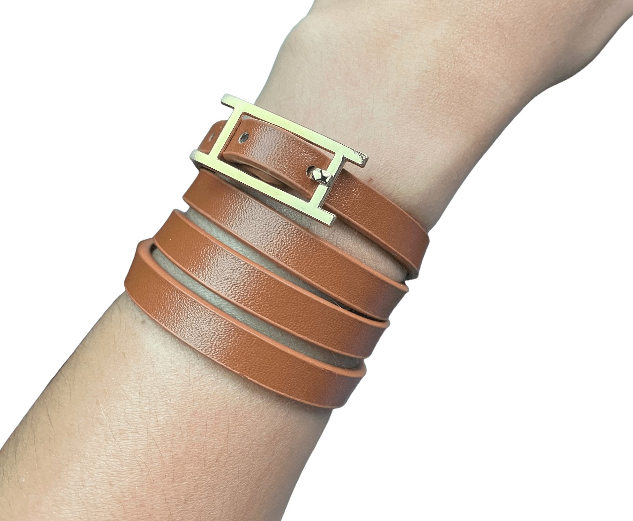 Gold Snake Skin Pattern Multi Wrap Vegan Leather Bracelet H style Buckle - Mareevo
