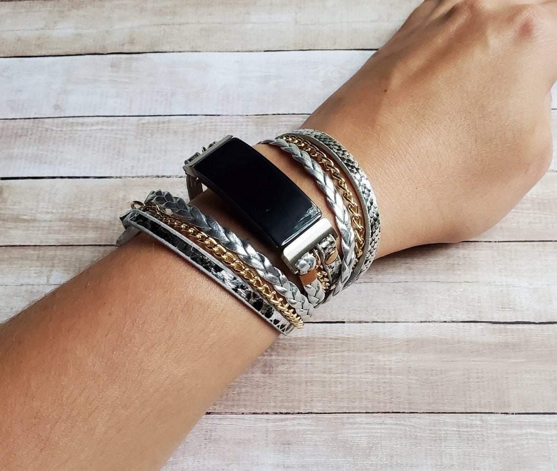 Gold Snake Skin Print Boho Chic Watch Bracelet Band for Fitbit Inspire - Mareevo