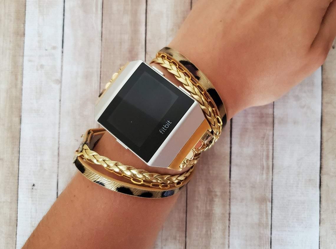 Leopard Print Silver Chain Bracelet for Fitbit Ionic - Mareevo