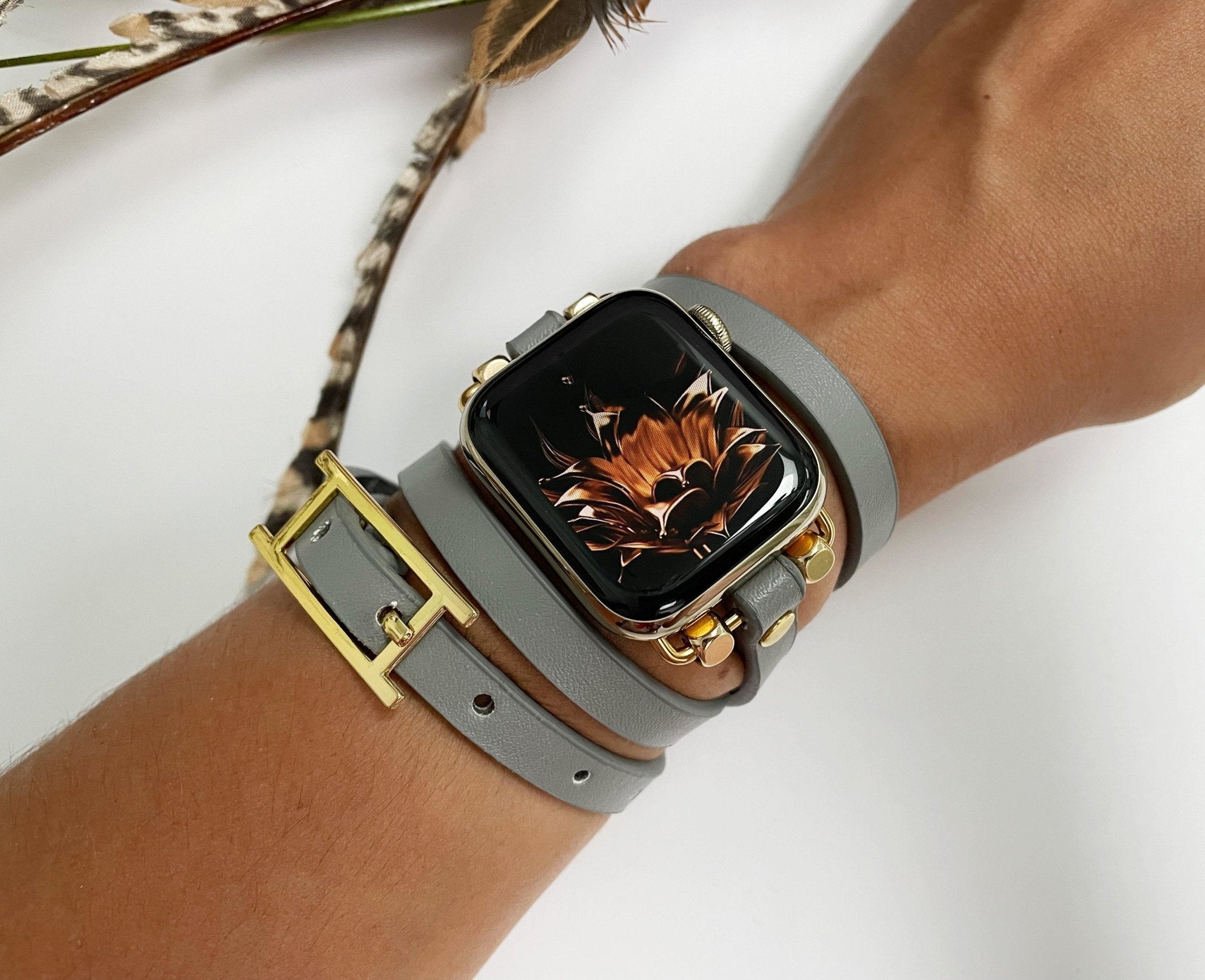Light Gray Vegan Leather H Style Multi Wrap Bracelet Watch Band - Mareevo