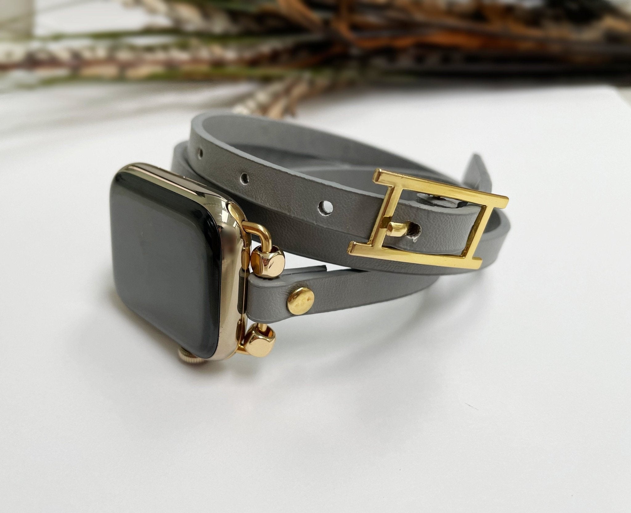 Light Gray Vegan Leather H Style Multi Wrap Bracelet Watch Band - Mareevo
