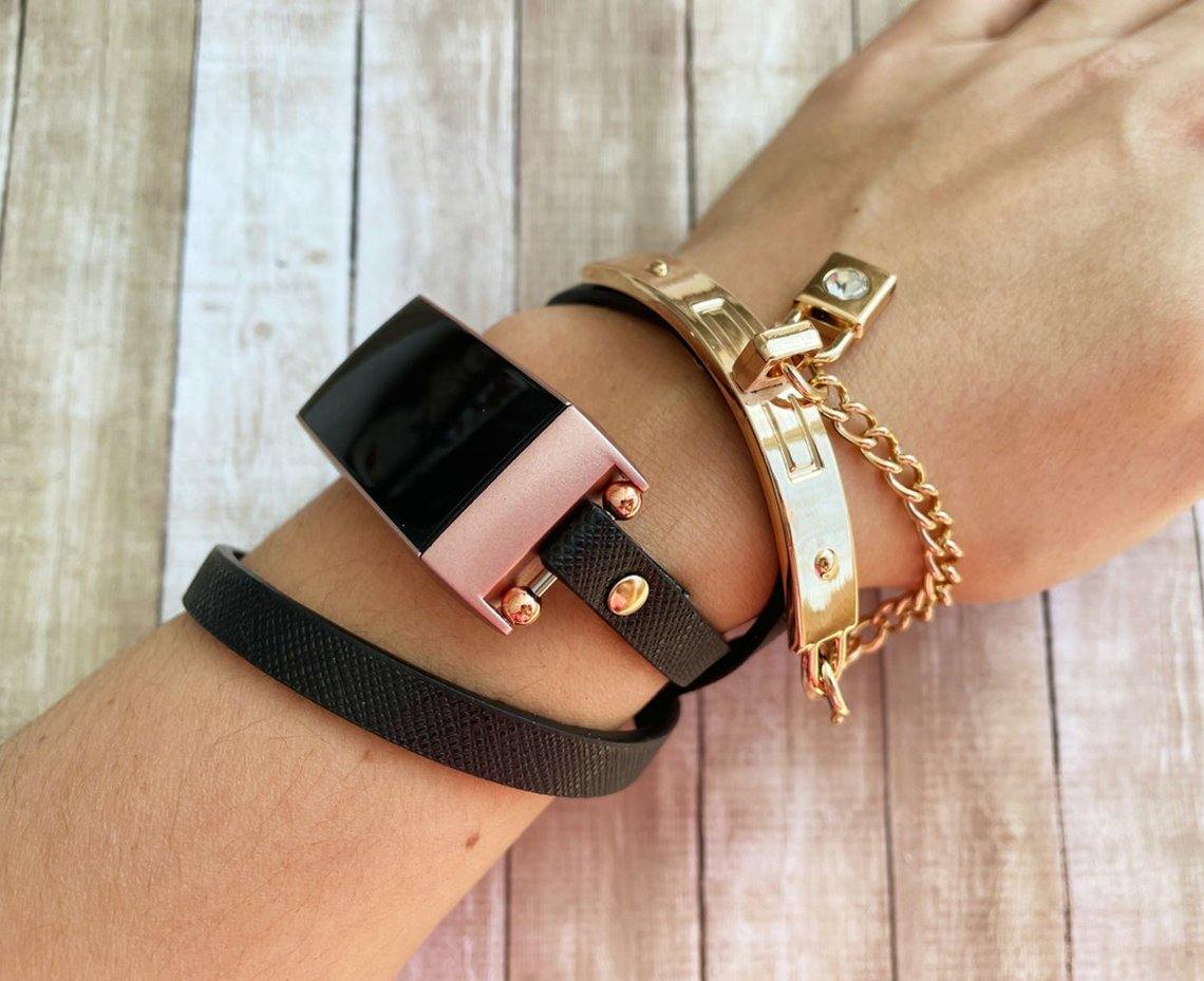 Luxury Gold Bangle Leather Bracelet for Fitbit Charge 3 4