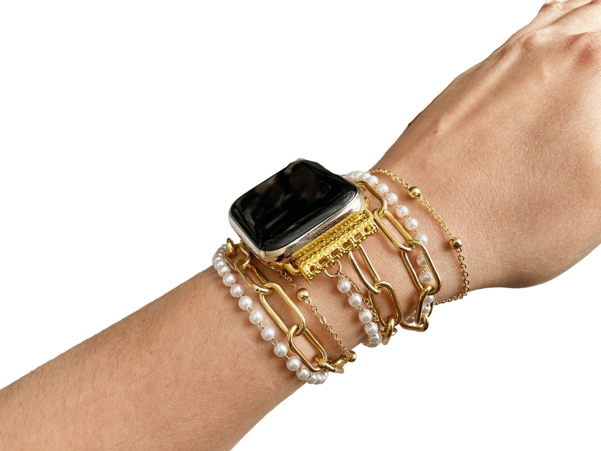 Pearls and Chains Gold Bracelet Band for Apple Watch Gold Link Chain Bracelet for iWatch 38 40 42 44mm - Mareevo