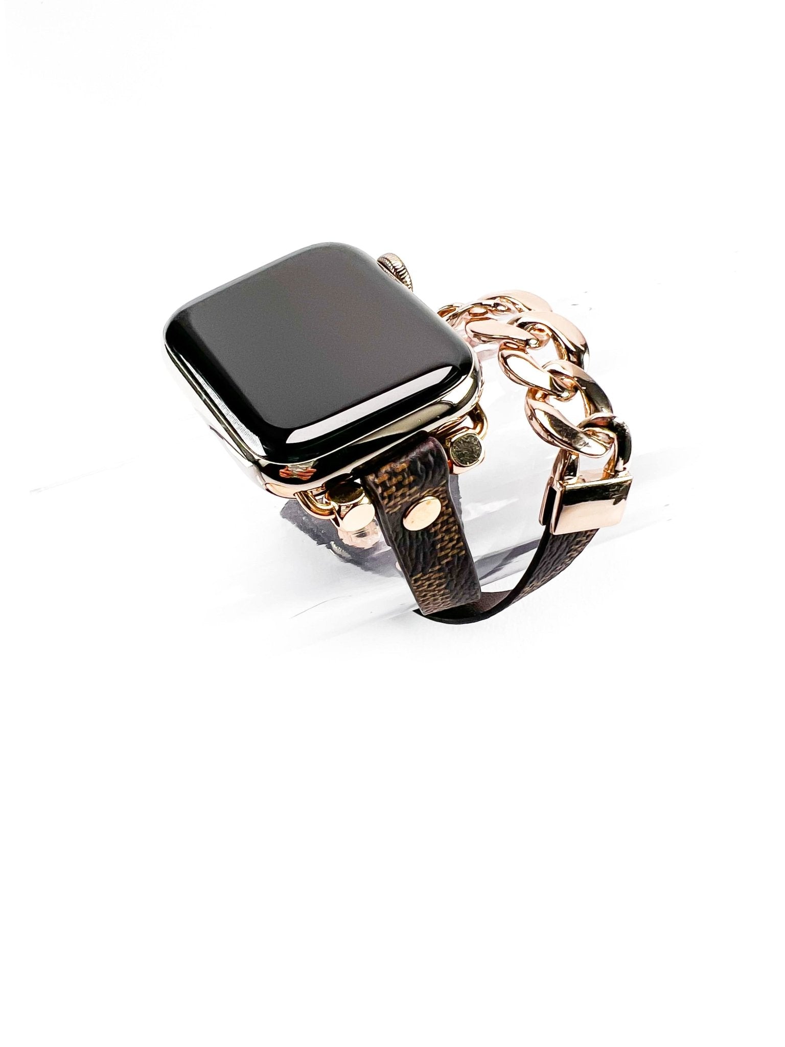 Posh Checker Leather Wrap Bracelet Gold Chain Band - Mareevo