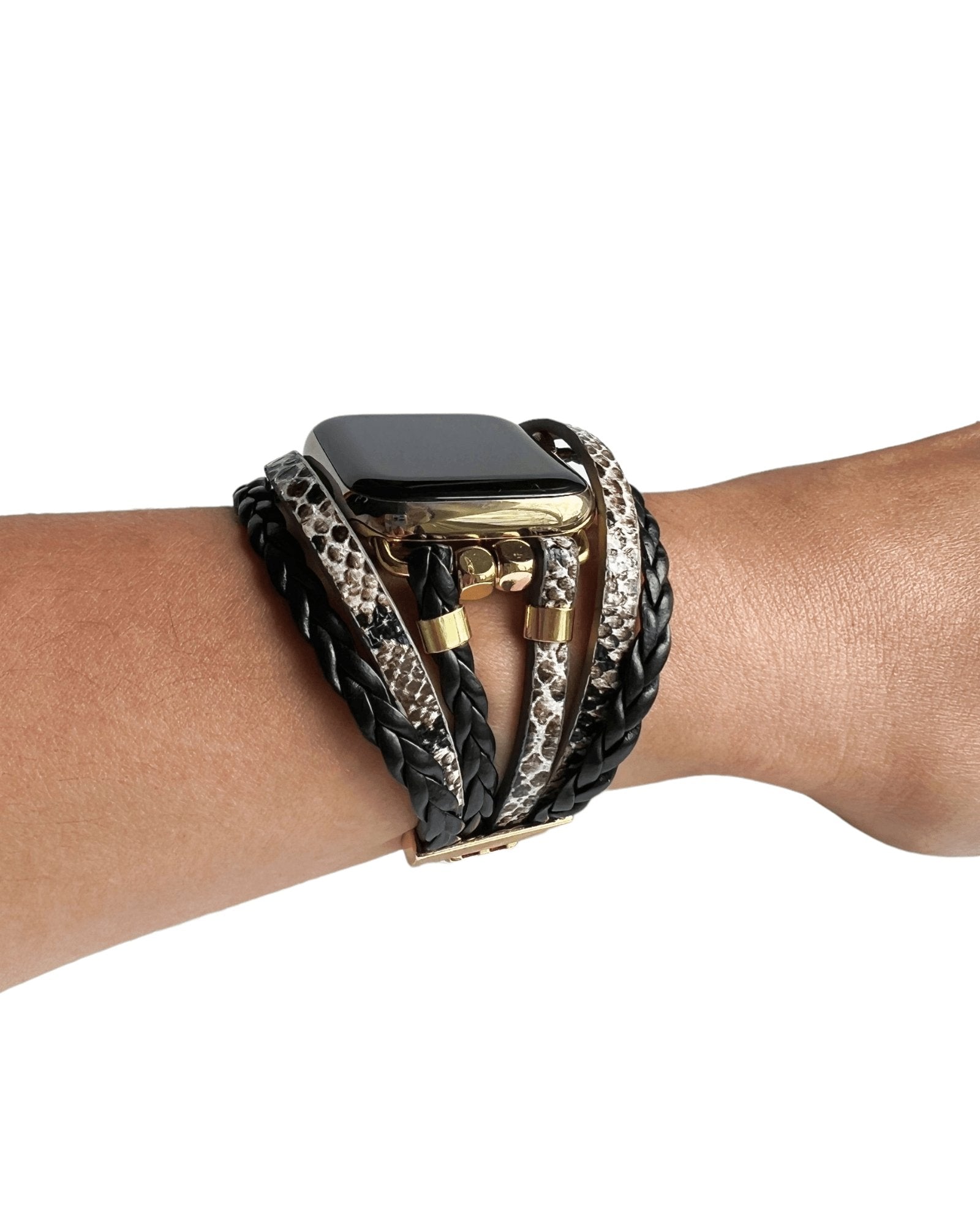 Posh Chic Black Layered Bracelet Watch Band - Mareevo