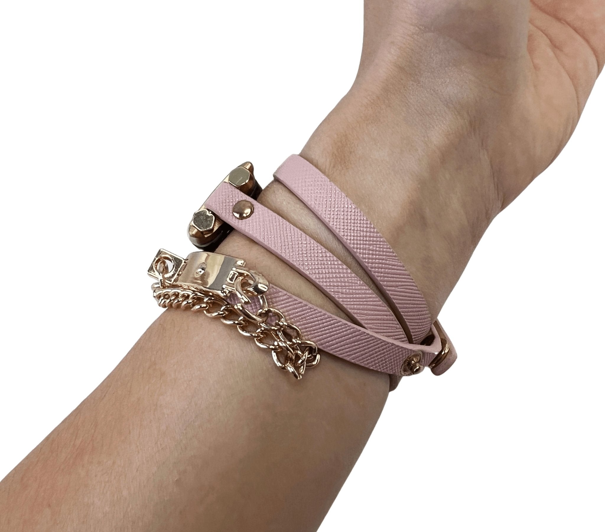 Posh Rose Pink Leather Bracelet with Lock Charm for Fitbit Charge 5 - Mareevo