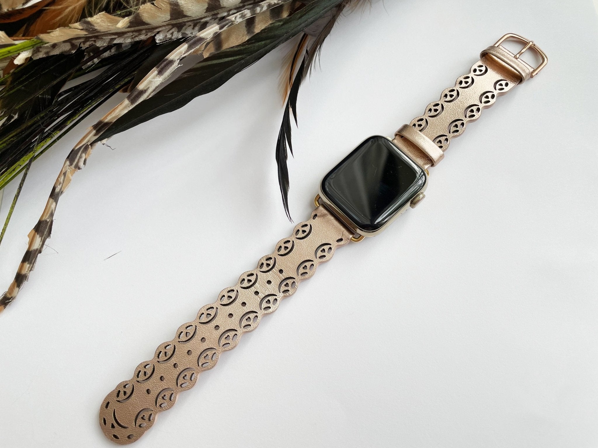 Rose Gold Lace Laser Cut Leather Watch Band - Mareevo