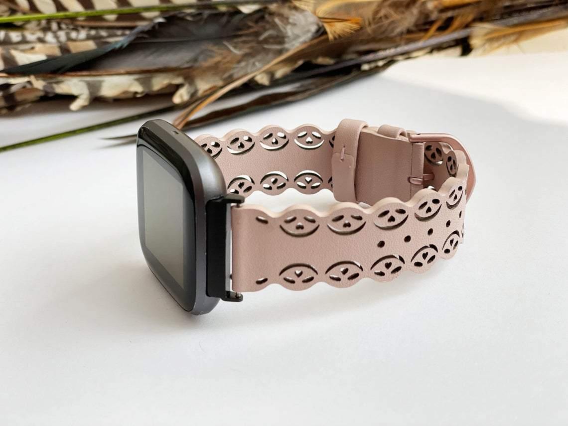 Rose Pink Leather Band for Fitbit Versa 2 Fitbit Lite - Mareevo